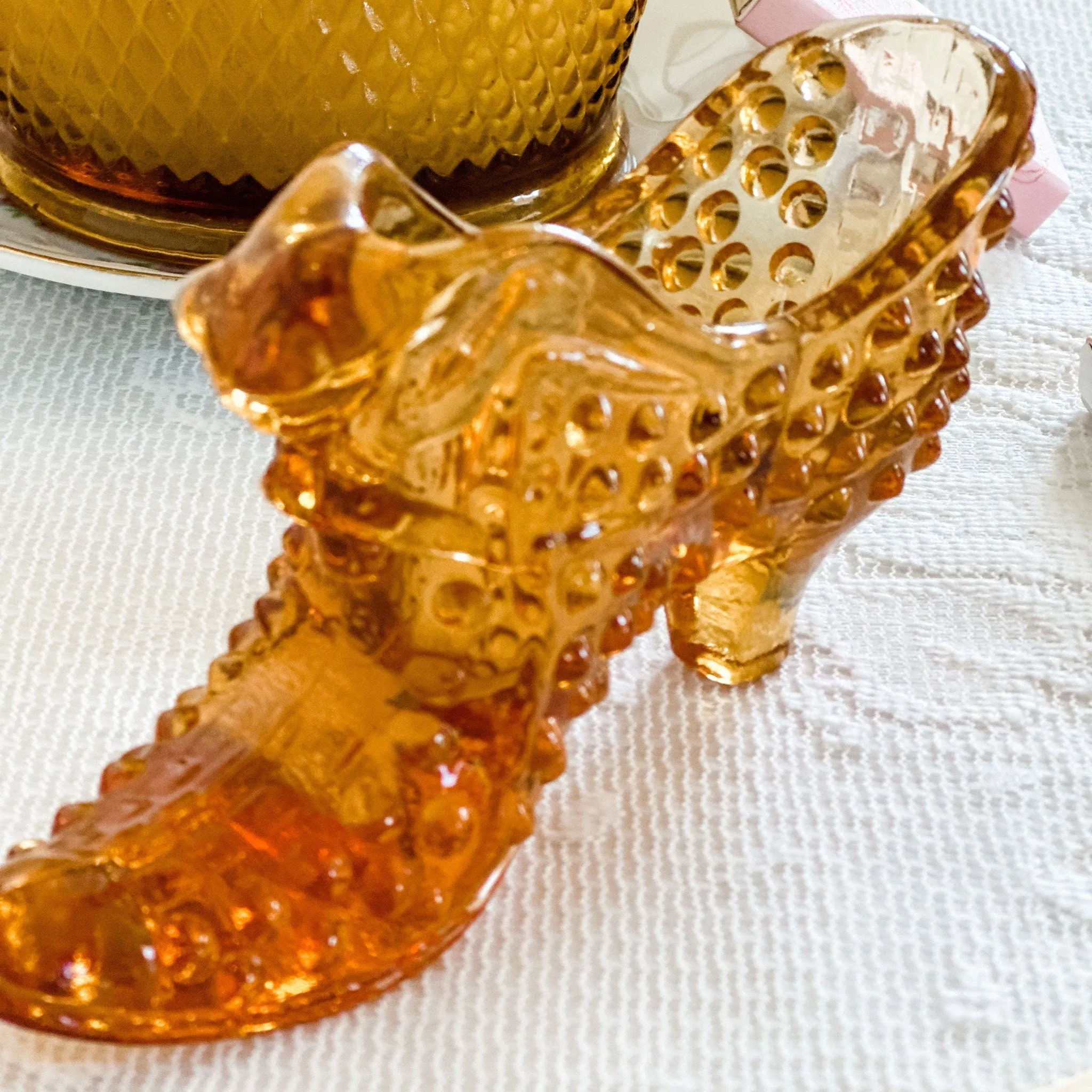 Fenton's Amber Hobnail Glass Slipper