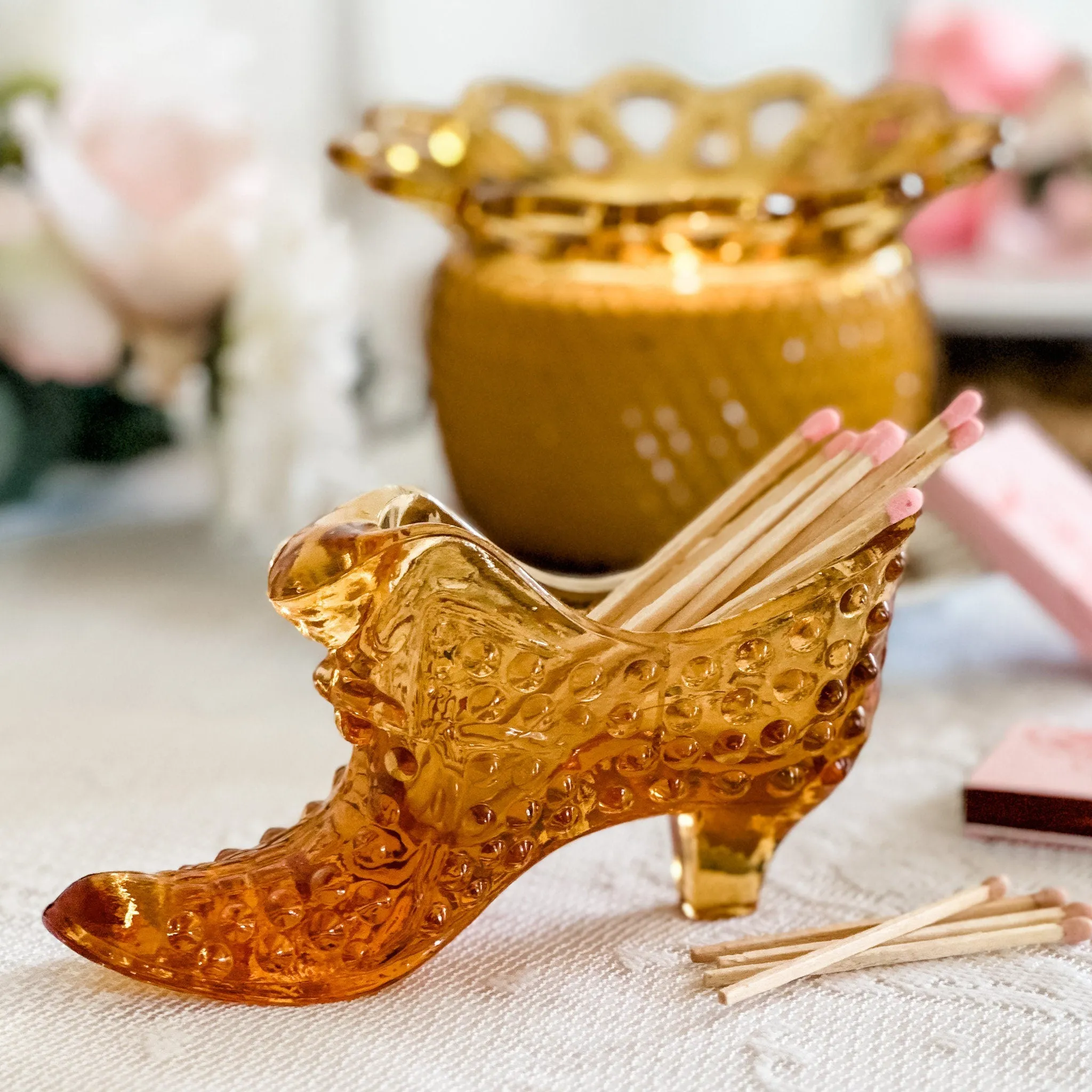 Fenton's Amber Hobnail Glass Slipper