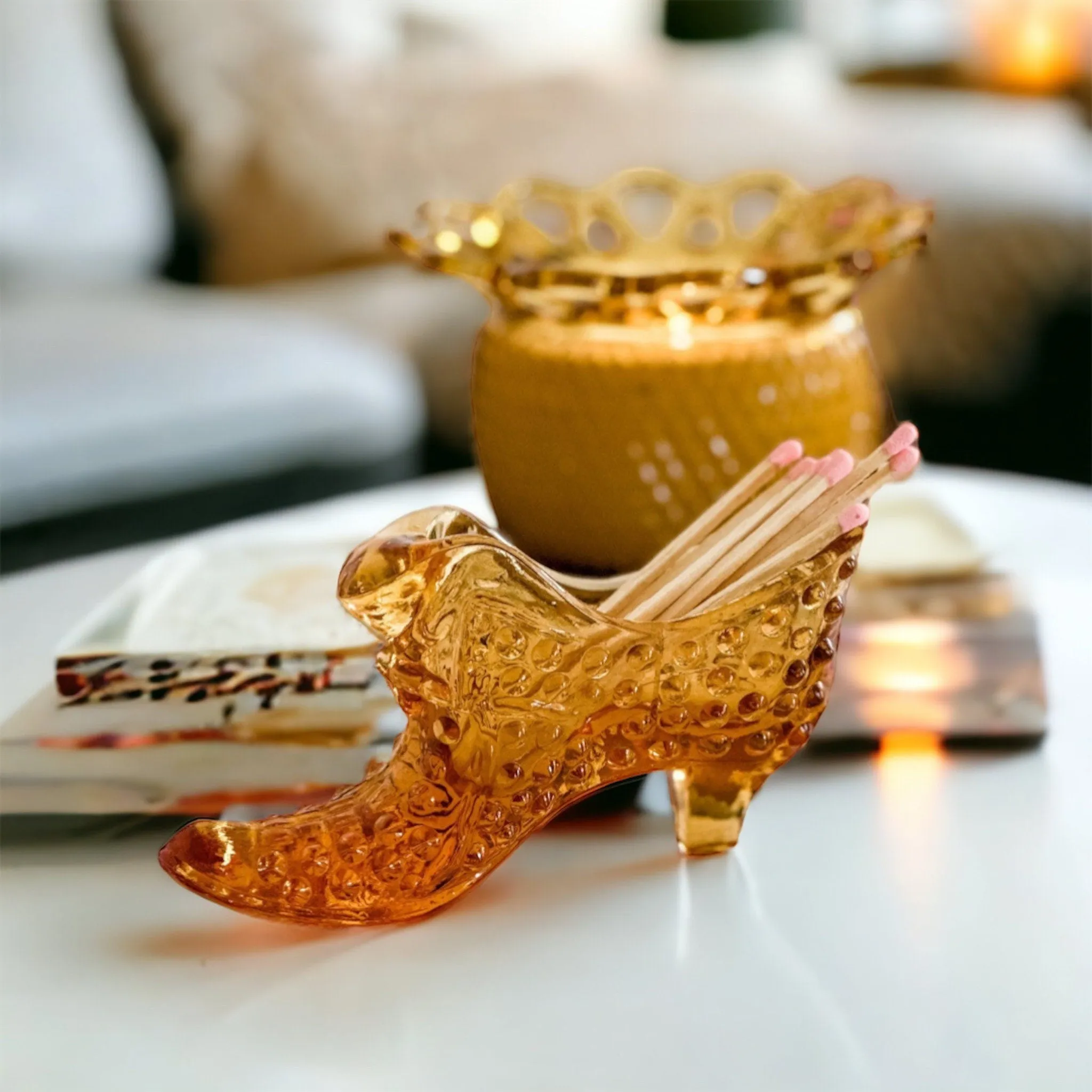 Fenton's Amber Hobnail Glass Slipper