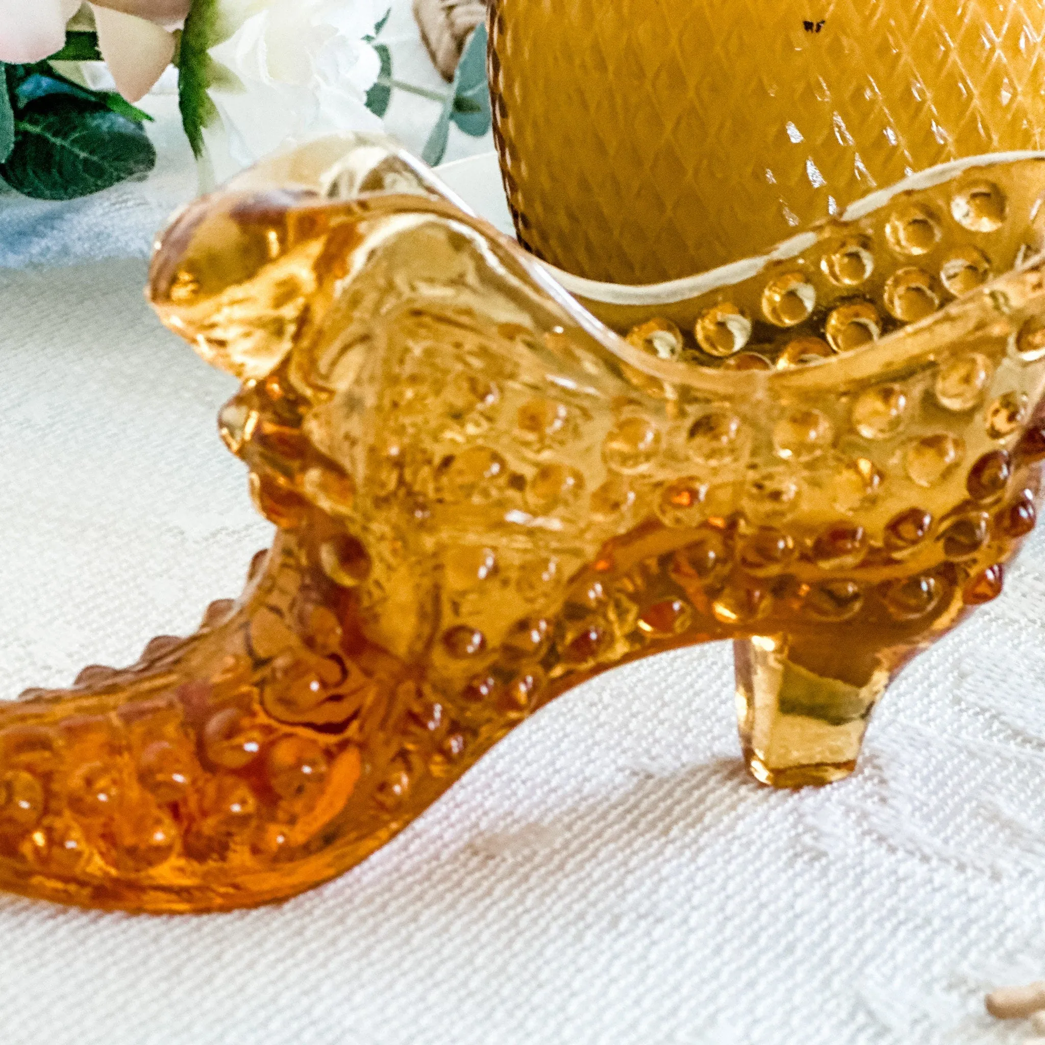 Fenton's Amber Hobnail Glass Slipper