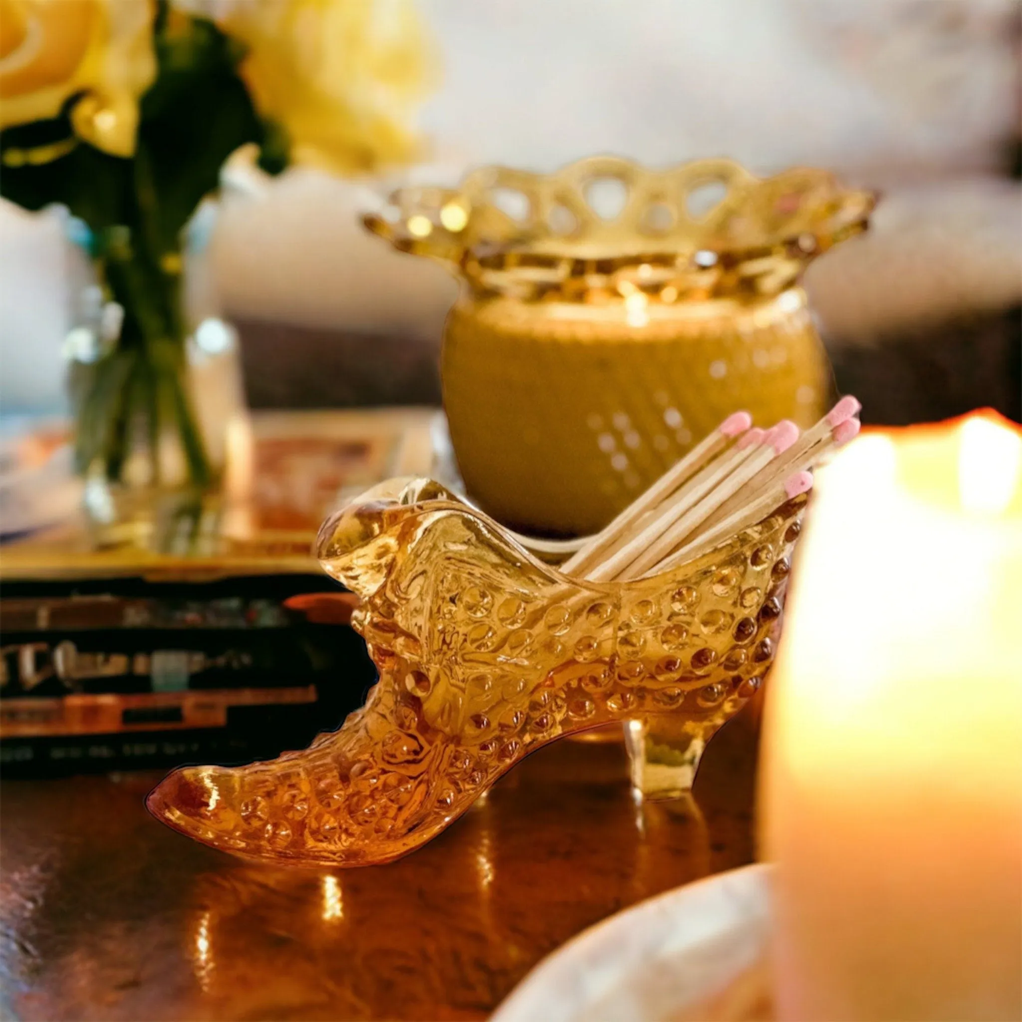 Fenton's Amber Hobnail Glass Slipper