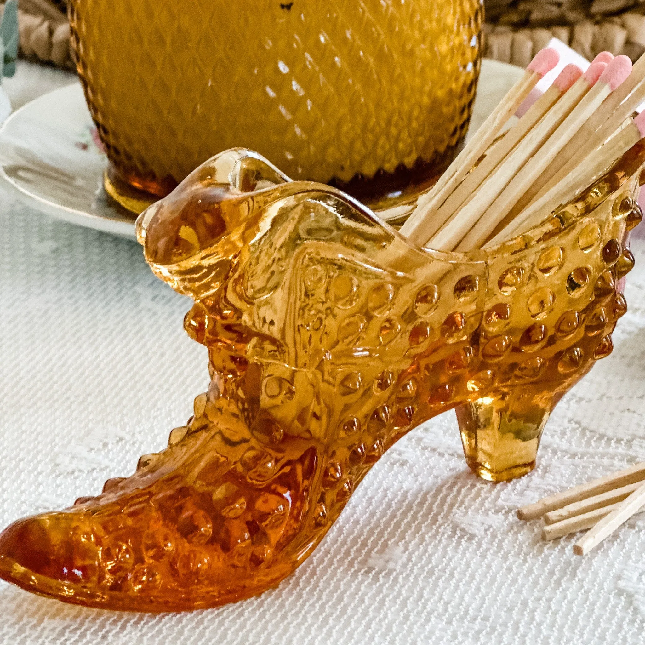 Fenton's Amber Hobnail Glass Slipper