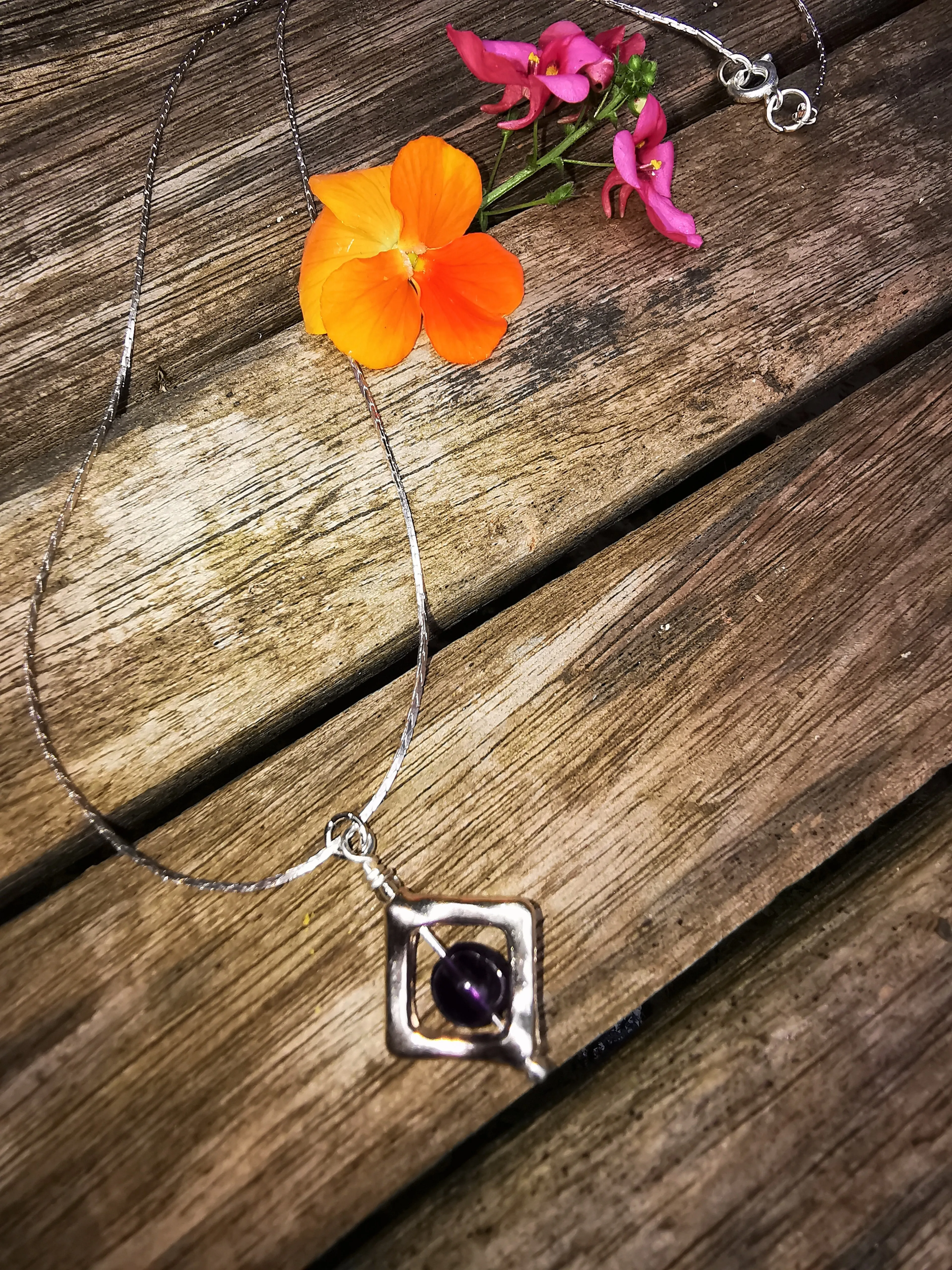 Fidget spinner, stress reliever, gem stone necklace, fiddler, fidget necklace, diamond shaped