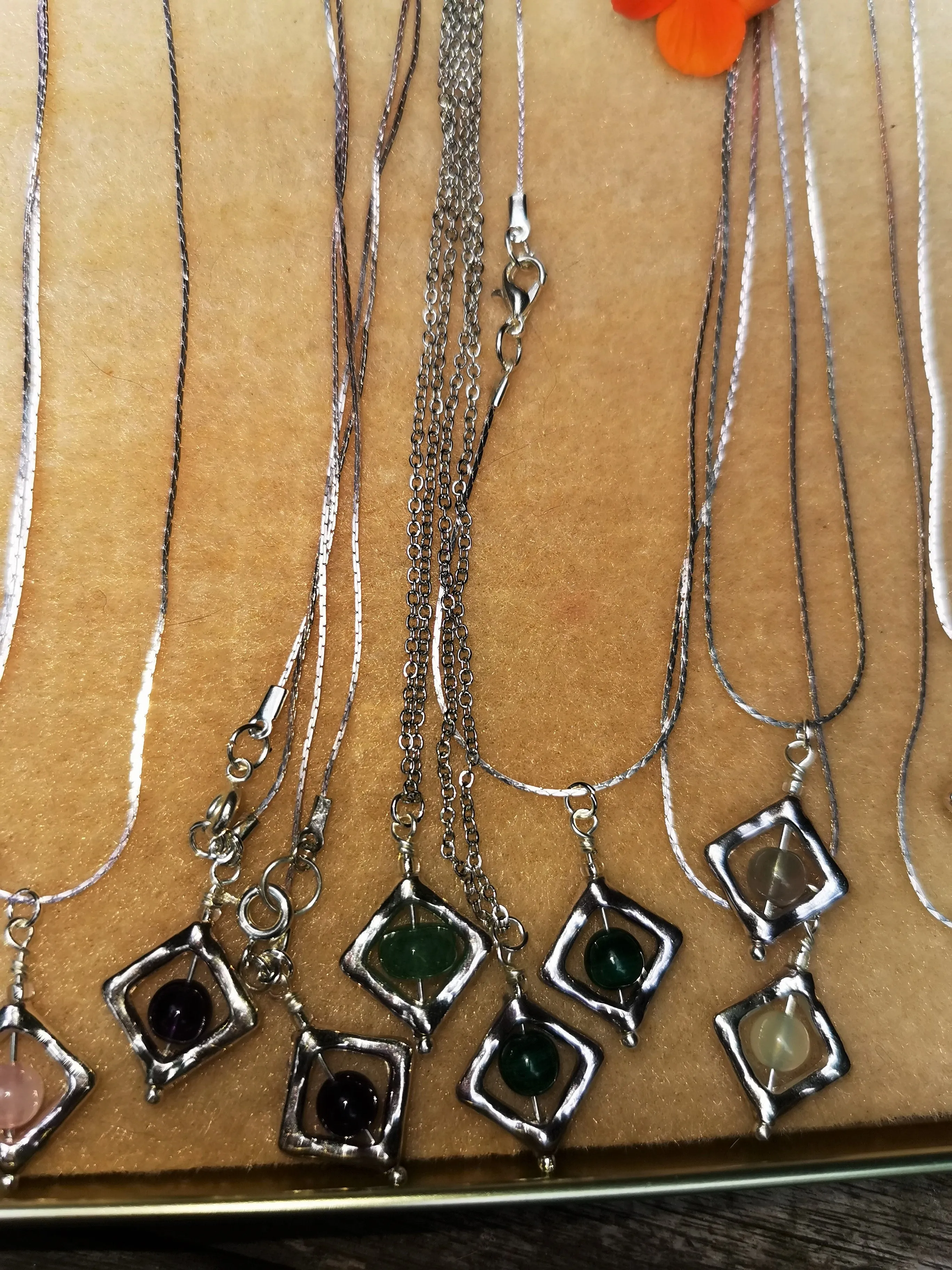 Fidget spinner, stress reliever, gem stone necklace, fiddler, fidget necklace, diamond shaped