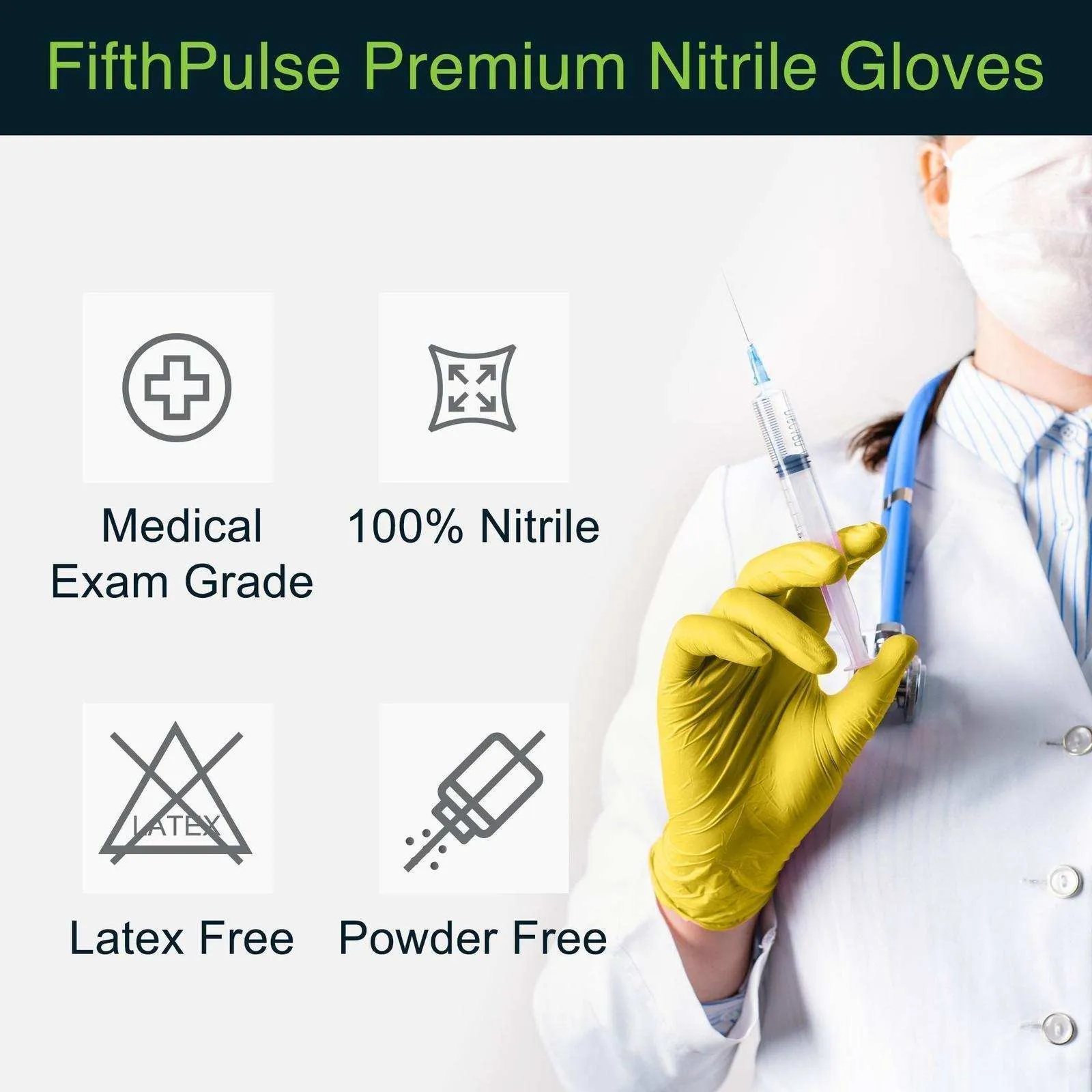 FifthPulse Yellow Disposable  Nitrile Gloves