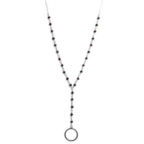 Garnet Chain Drop Circle Pendant Sterling Silver Necklace