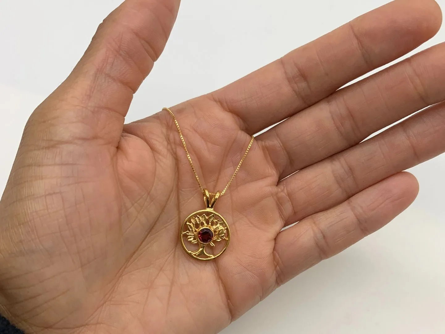 Garnet Tree of Life Pendant - Natural Garnet Necklace, Red Tree Pendant