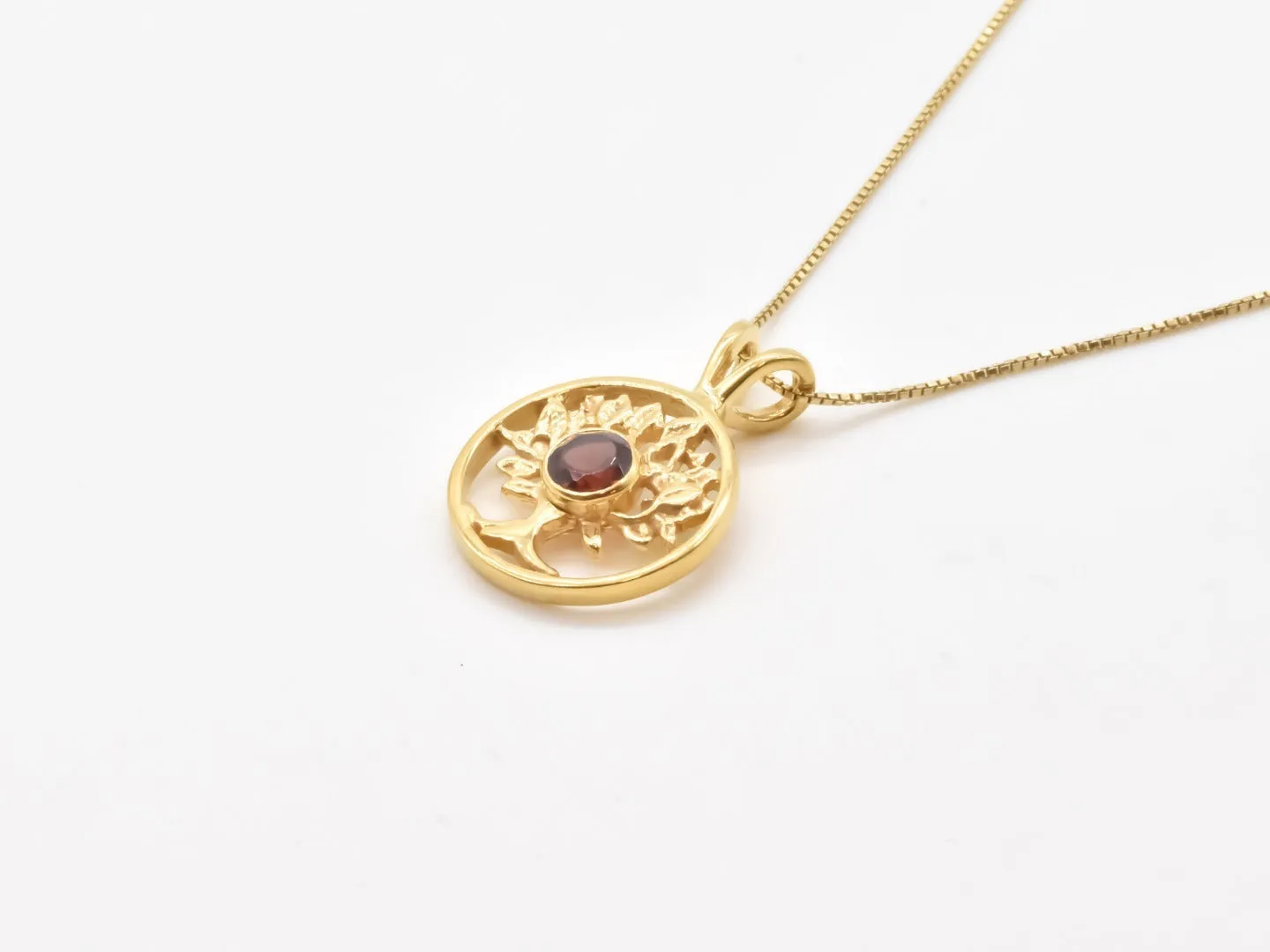 Garnet Tree of Life Pendant - Natural Garnet Necklace, Red Tree Pendant