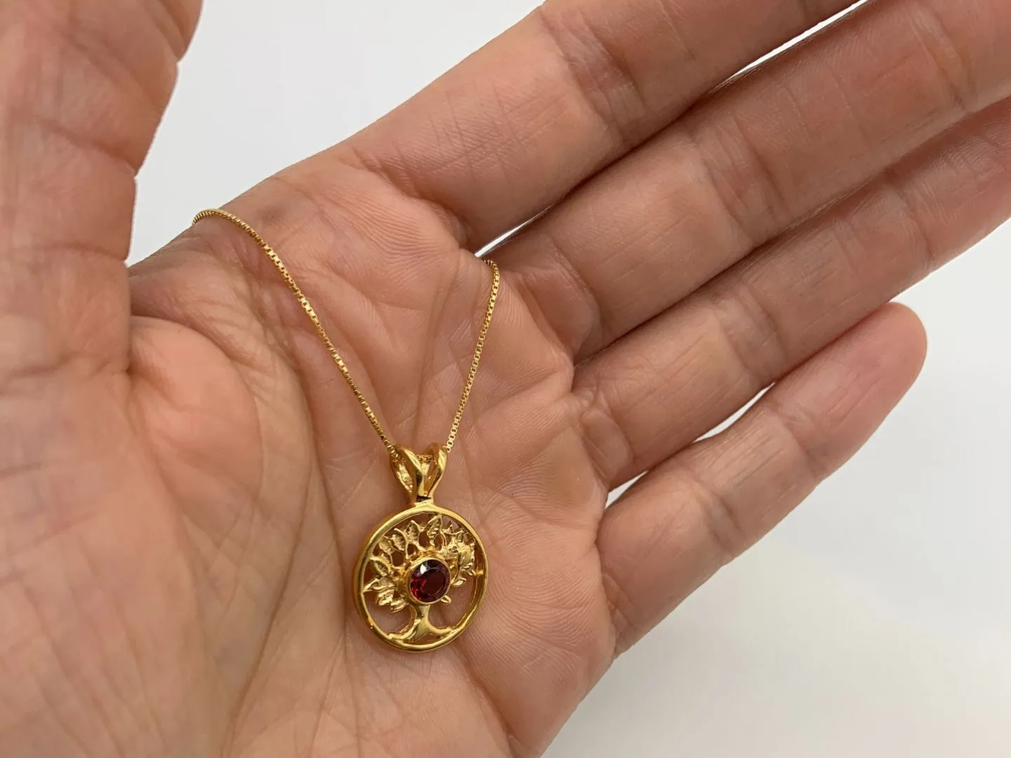 Garnet Tree of Life Pendant - Natural Garnet Necklace, Red Tree Pendant