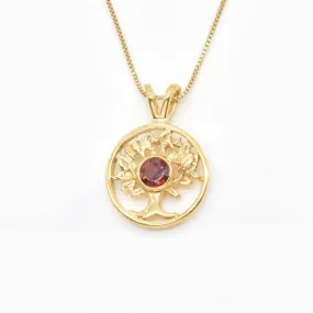 Garnet Tree of Life Pendant - Natural Garnet Necklace, Red Tree Pendant