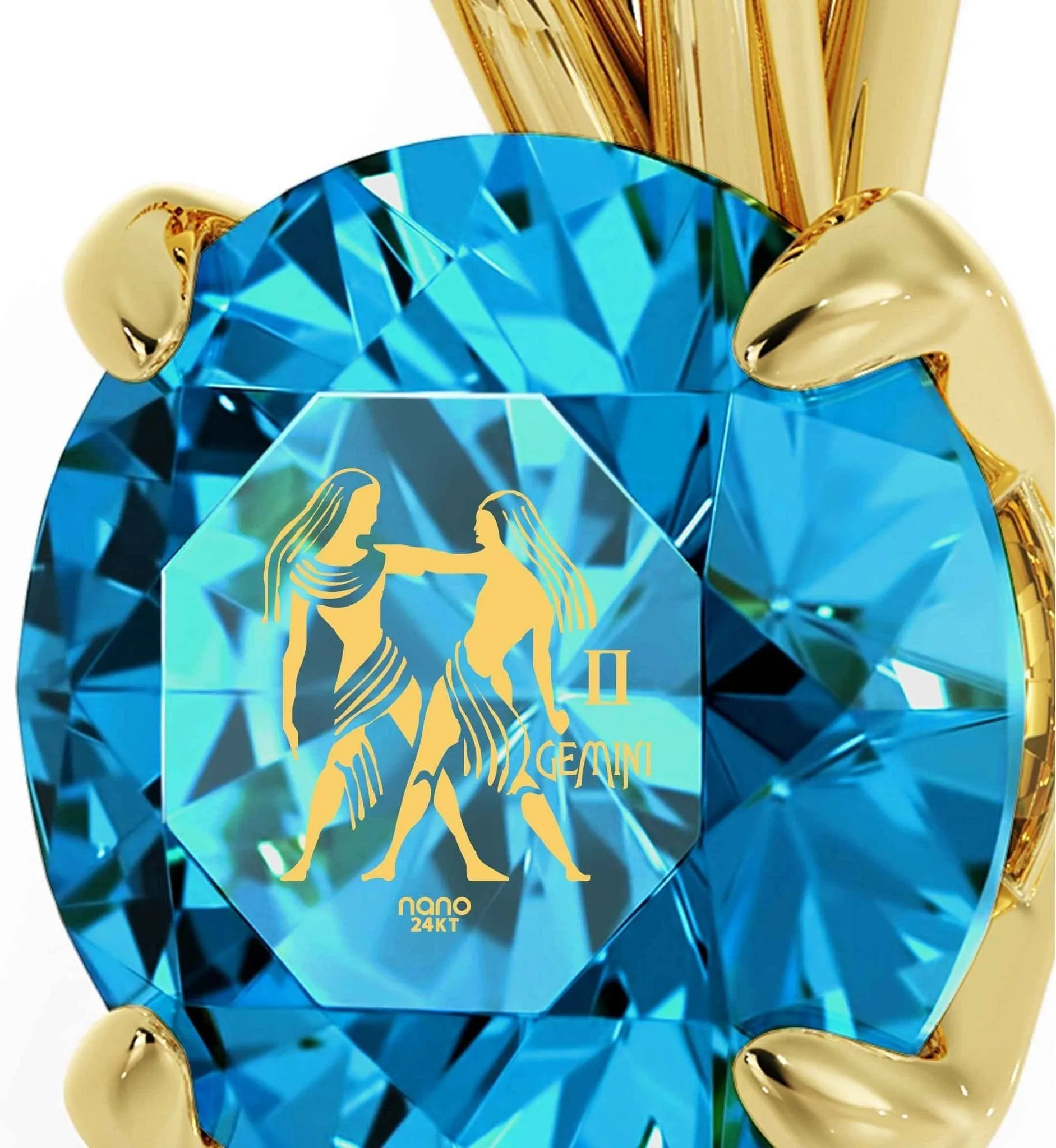 Gemini Sign, 14k Gold Necklace, Swarovski