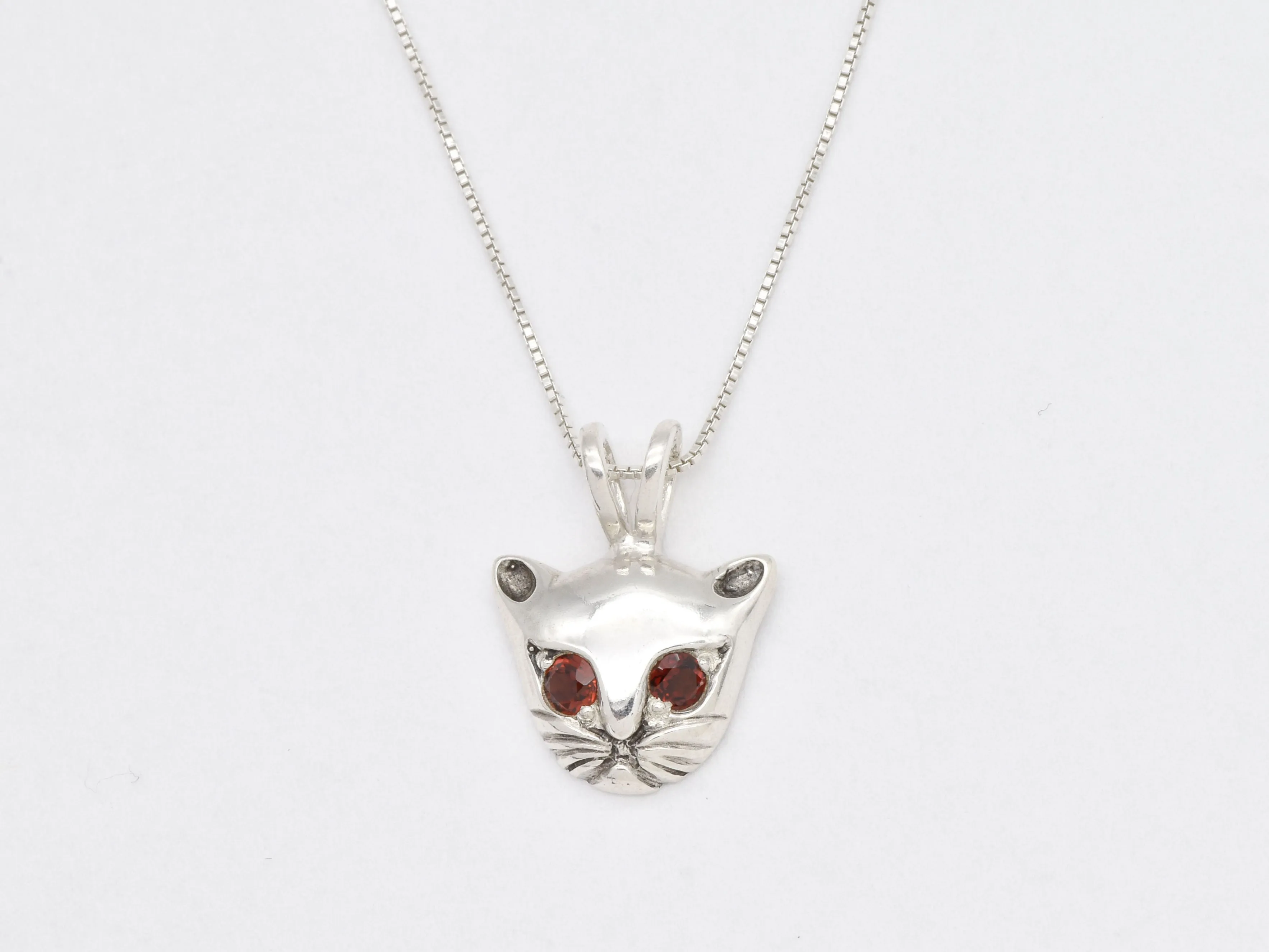Genuine Garnet Cat Pendant - Red Stone Necklace - Cat Lover Pendant