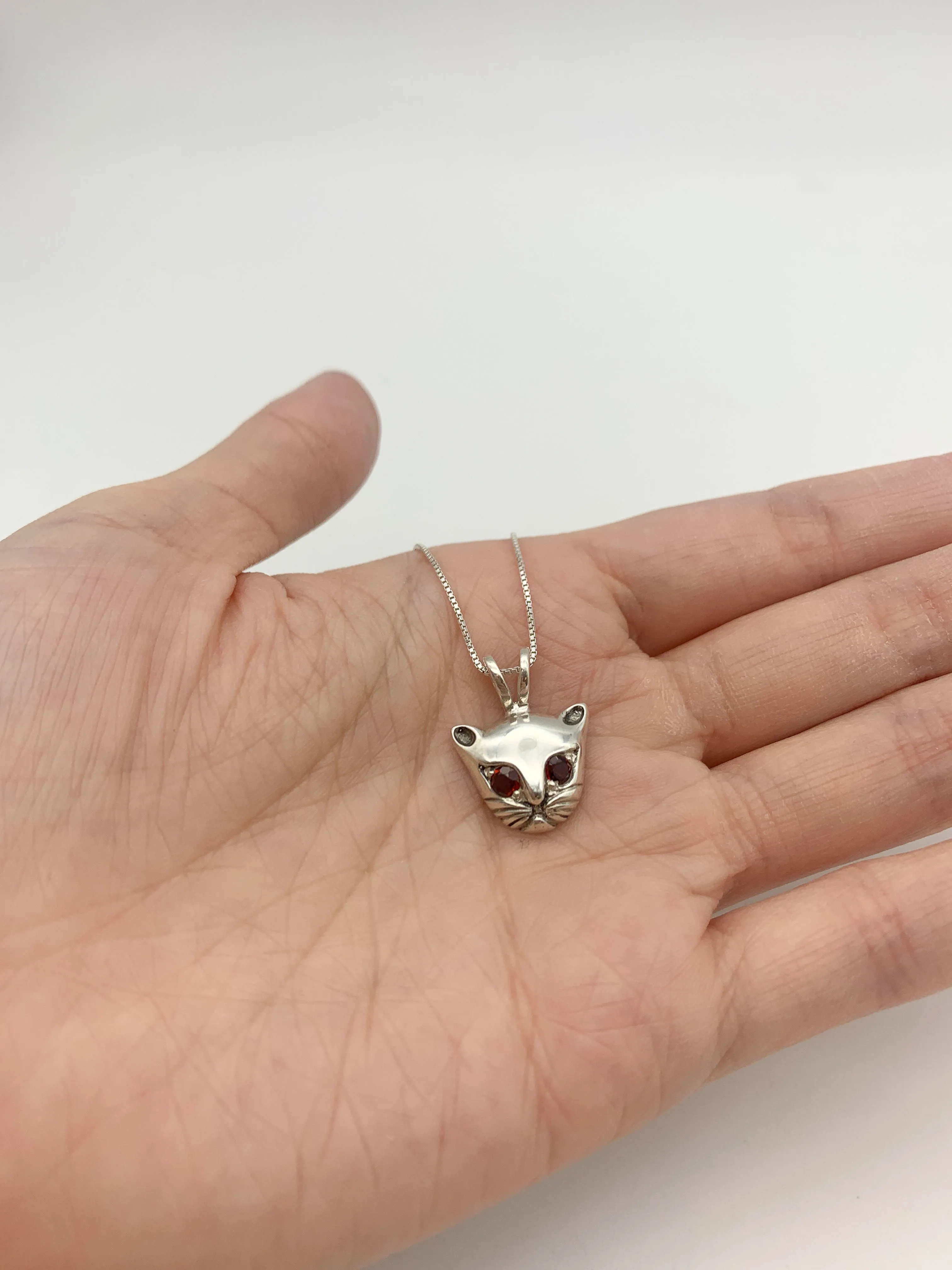 Genuine Garnet Cat Pendant - Red Stone Necklace - Cat Lover Pendant