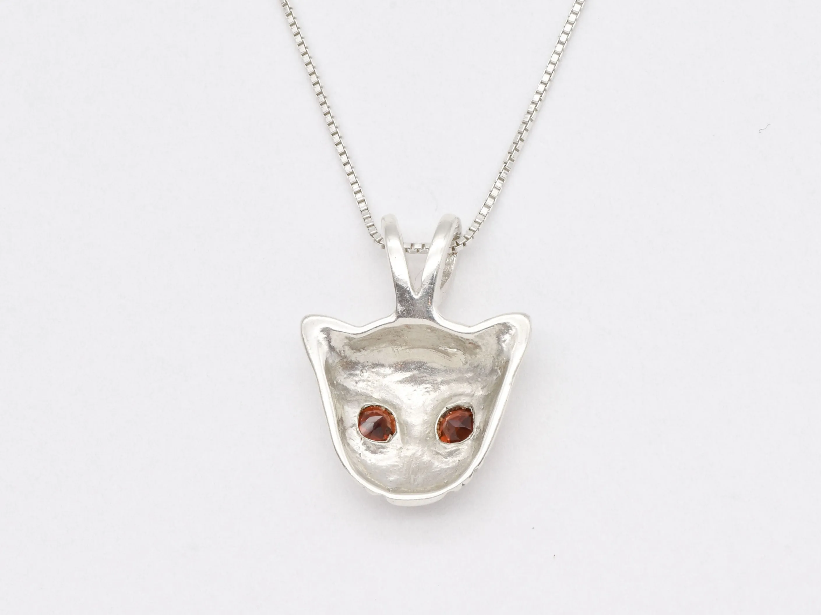 Genuine Garnet Cat Pendant - Red Stone Necklace - Cat Lover Pendant