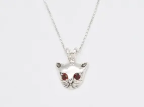 Genuine Garnet Cat Pendant - Red Stone Necklace - Cat Lover Pendant