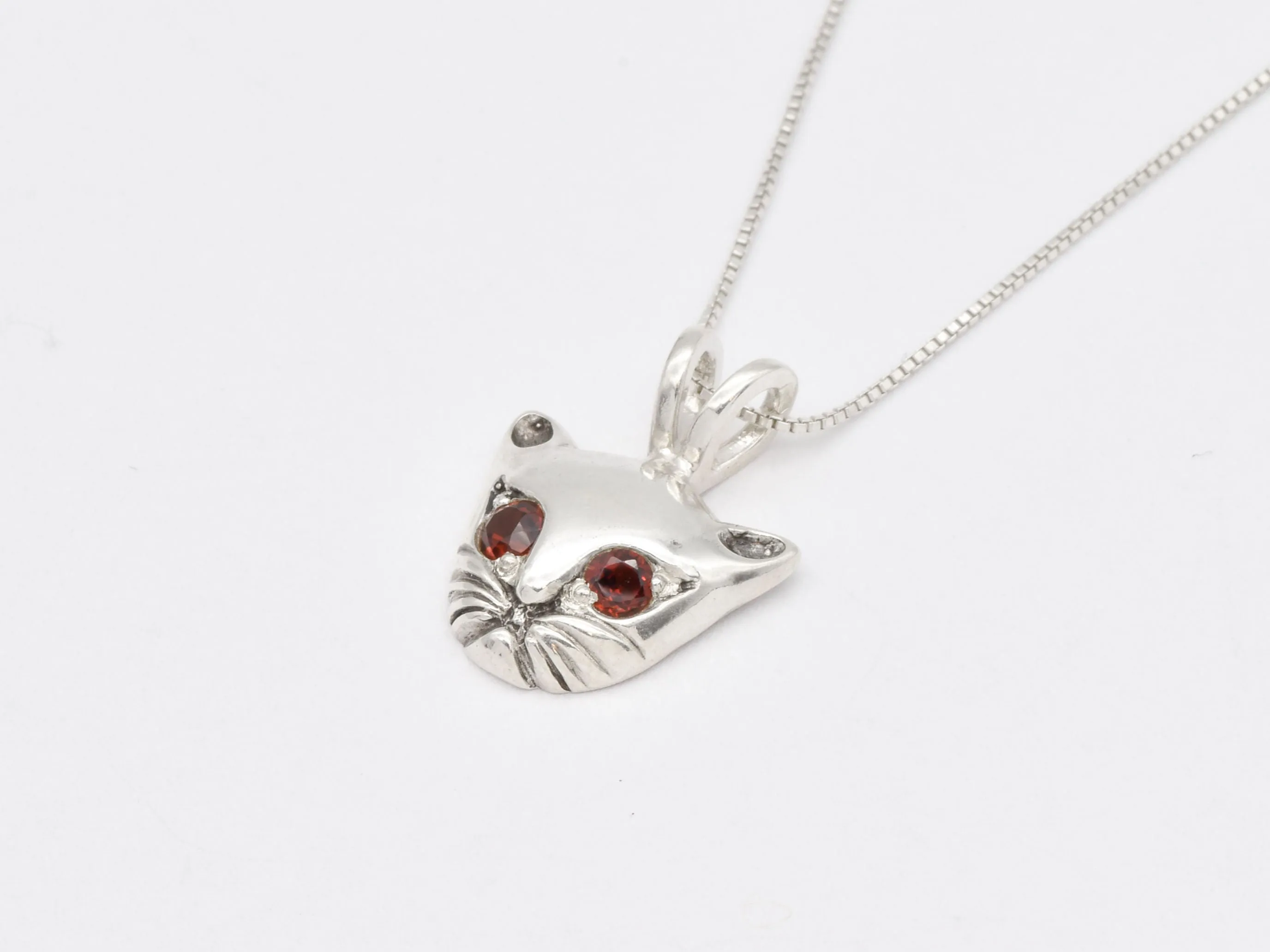 Genuine Garnet Cat Pendant - Red Stone Necklace - Cat Lover Pendant