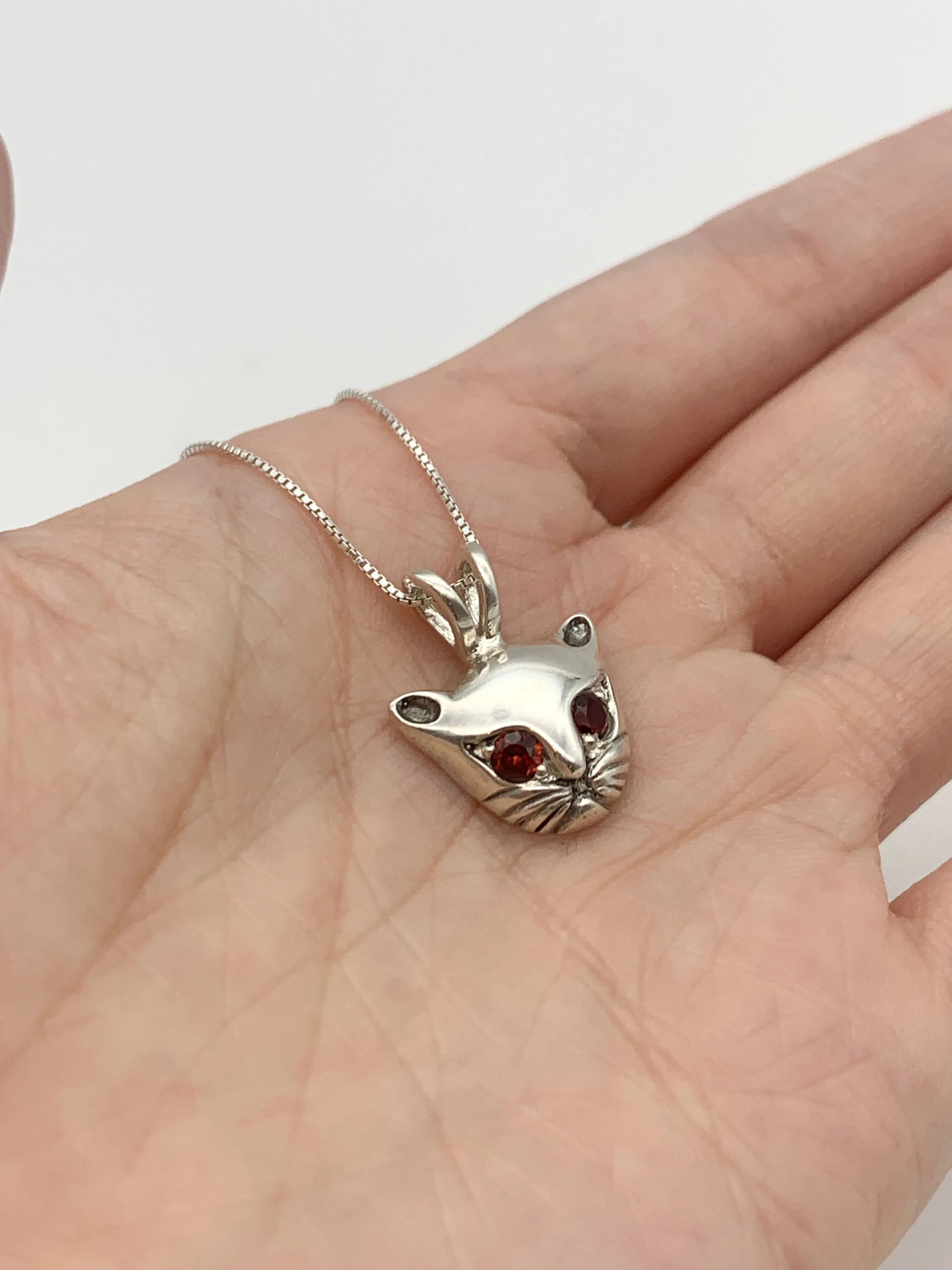 Genuine Garnet Cat Pendant - Red Stone Necklace - Cat Lover Pendant