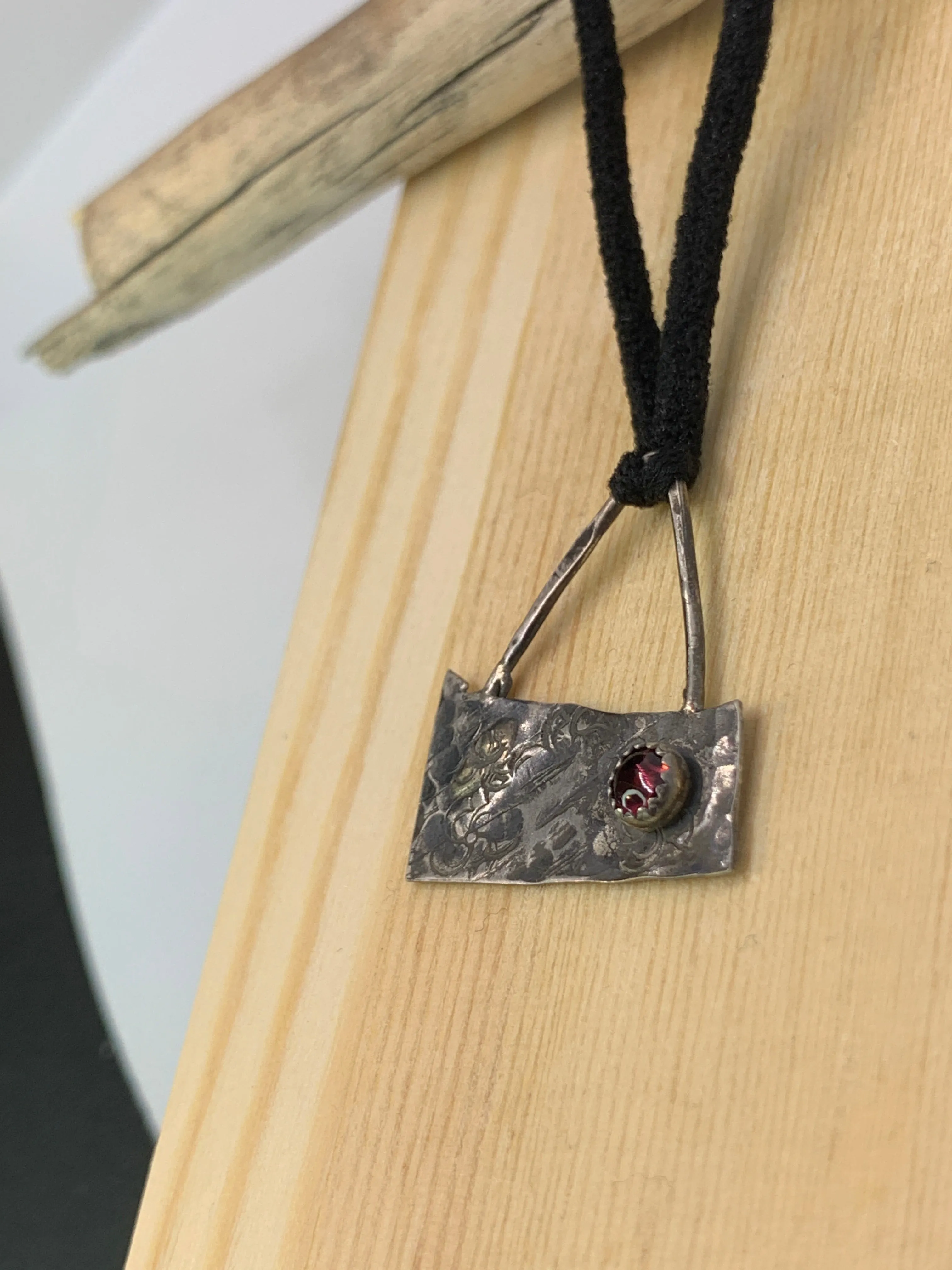 Geometric Garnet Sterling Silver Pendant Jewelry