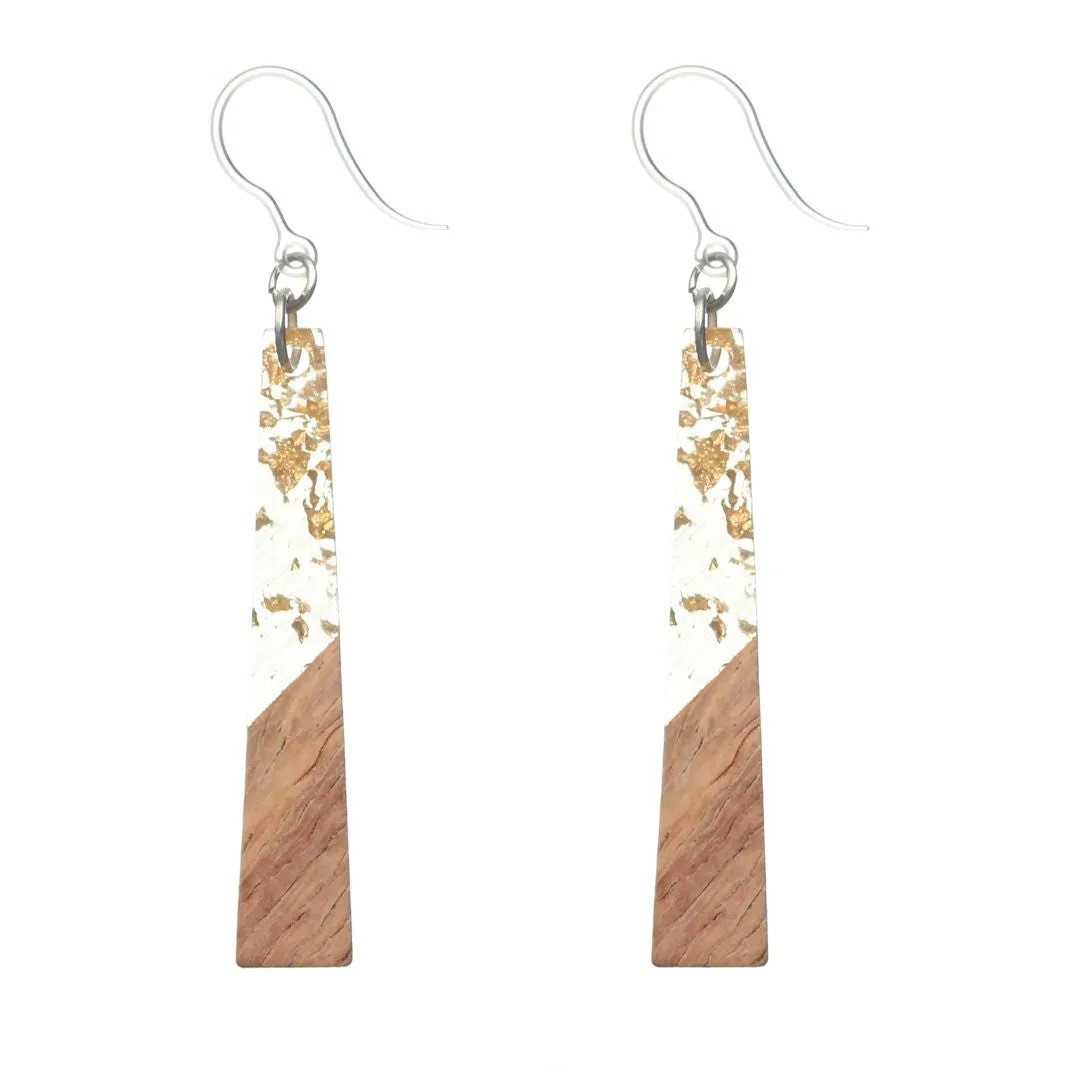 Geometric Wooden Celluloid Dangles Hypoallergenic Earrings for Sensitive Ears Made with Plastic Posts