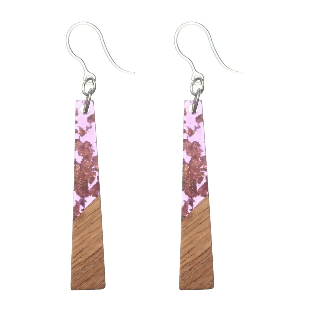 Geometric Wooden Celluloid Dangles Hypoallergenic Earrings for Sensitive Ears Made with Plastic Posts