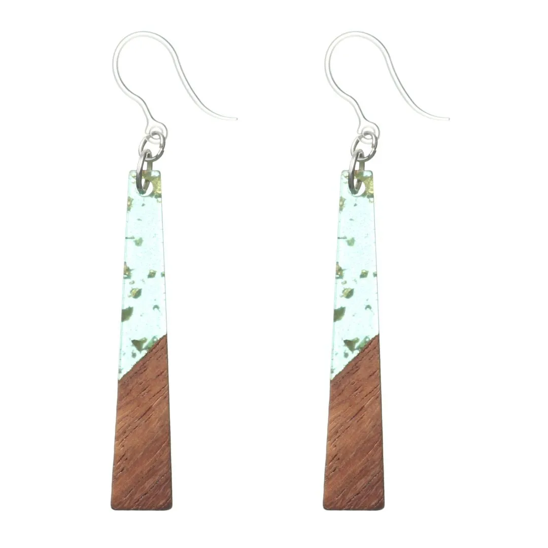 Geometric Wooden Celluloid Dangles Hypoallergenic Earrings for Sensitive Ears Made with Plastic Posts