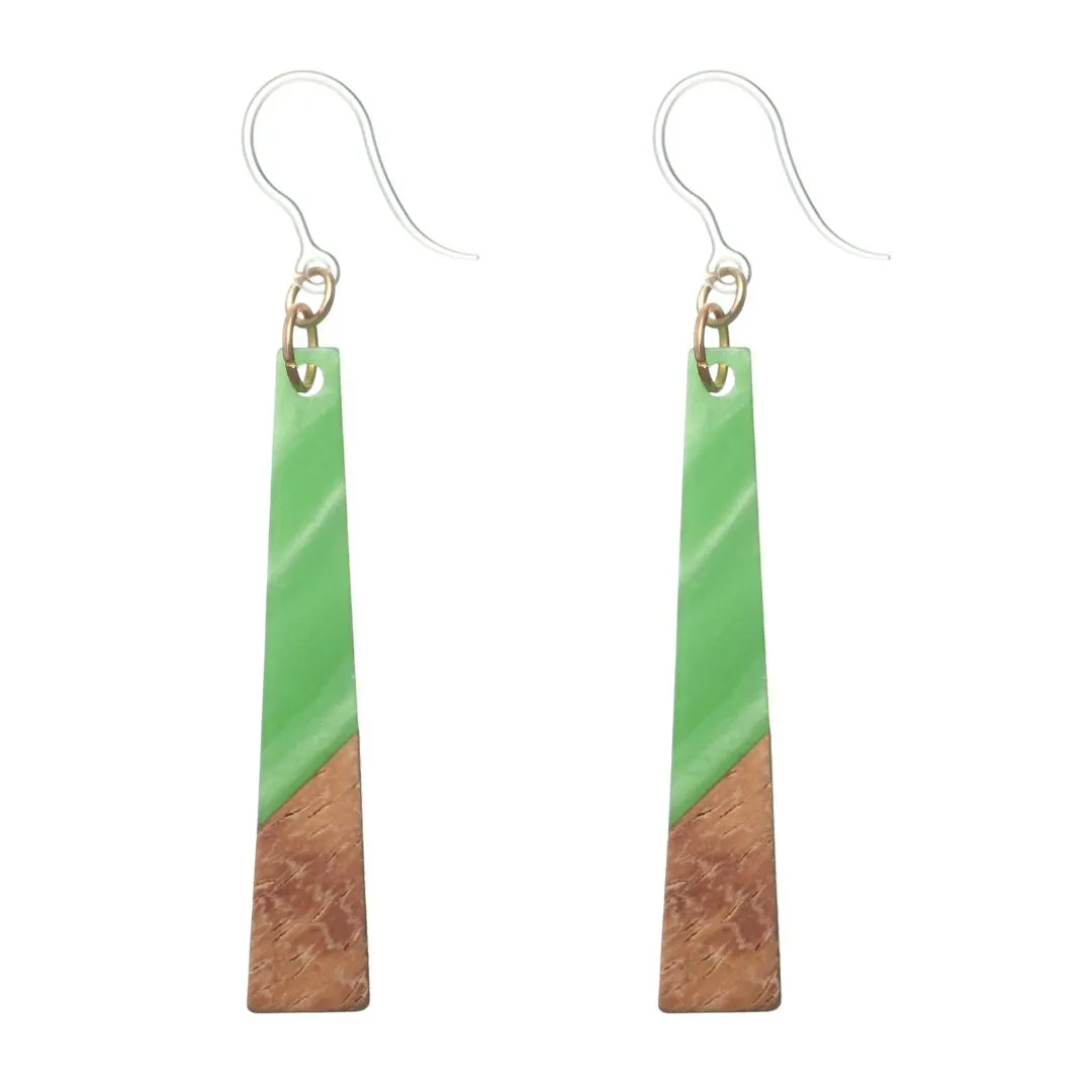 Geometric Wooden Celluloid Dangles Hypoallergenic Earrings for Sensitive Ears Made with Plastic Posts