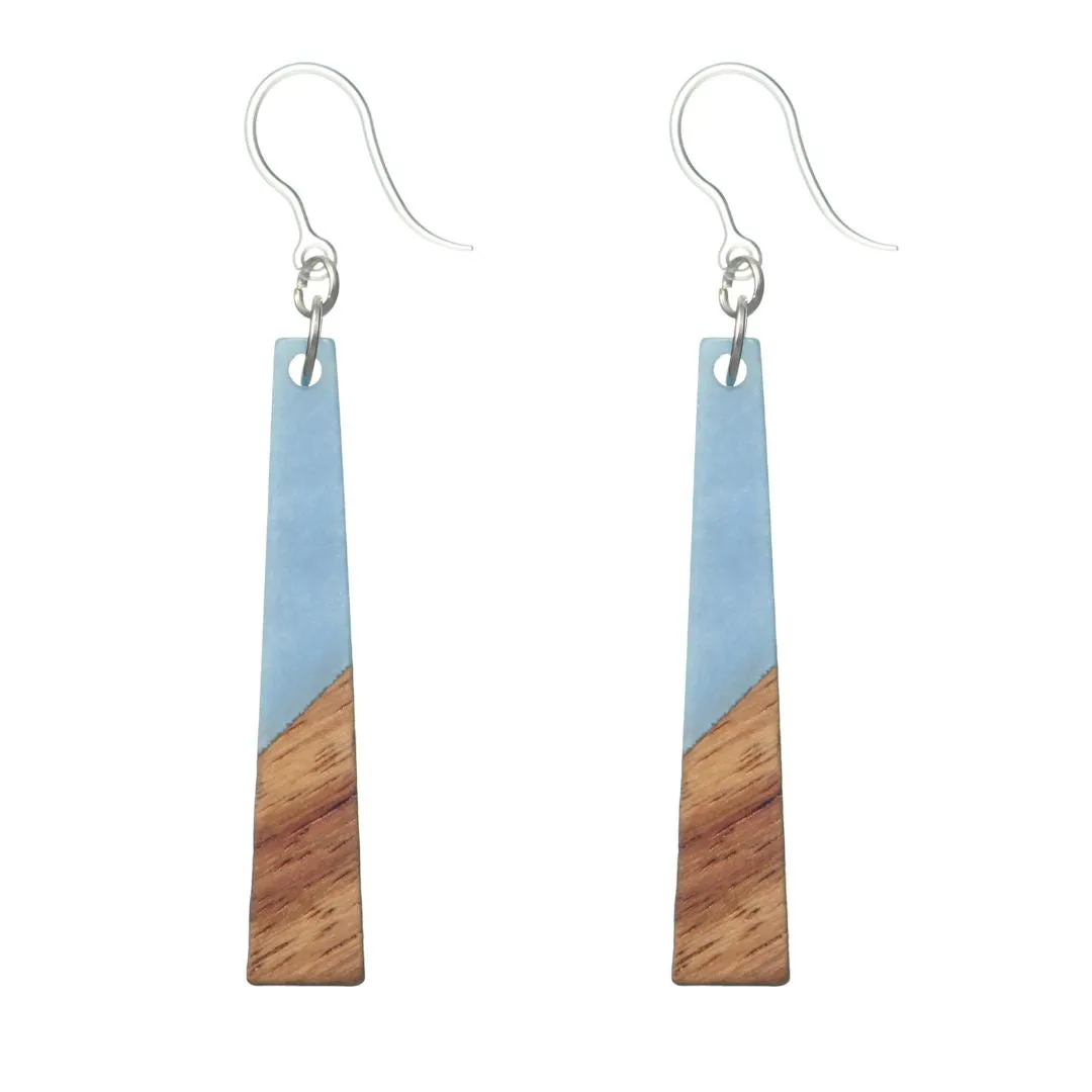 Geometric Wooden Celluloid Dangles Hypoallergenic Earrings for Sensitive Ears Made with Plastic Posts