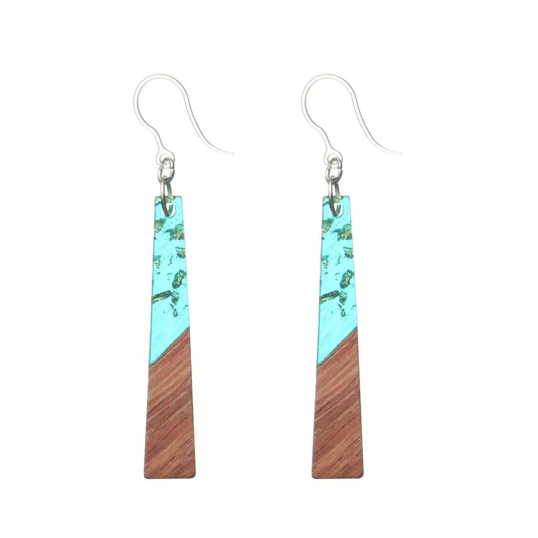 Geometric Wooden Celluloid Dangles Hypoallergenic Earrings for Sensitive Ears Made with Plastic Posts