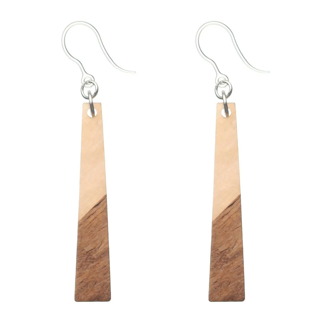 Geometric Wooden Celluloid Dangles Hypoallergenic Earrings for Sensitive Ears Made with Plastic Posts