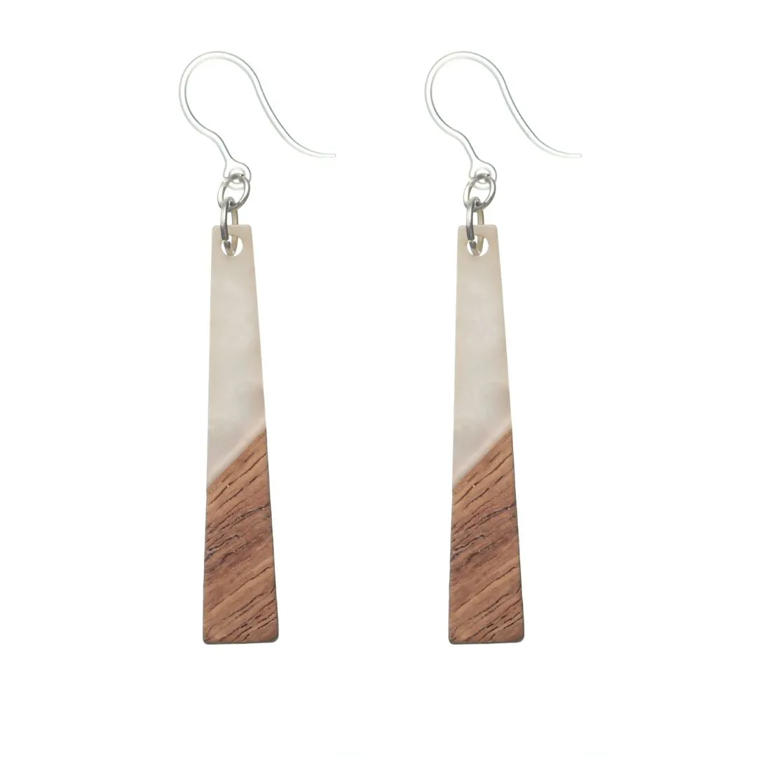 Geometric Wooden Celluloid Dangles Hypoallergenic Earrings for Sensitive Ears Made with Plastic Posts