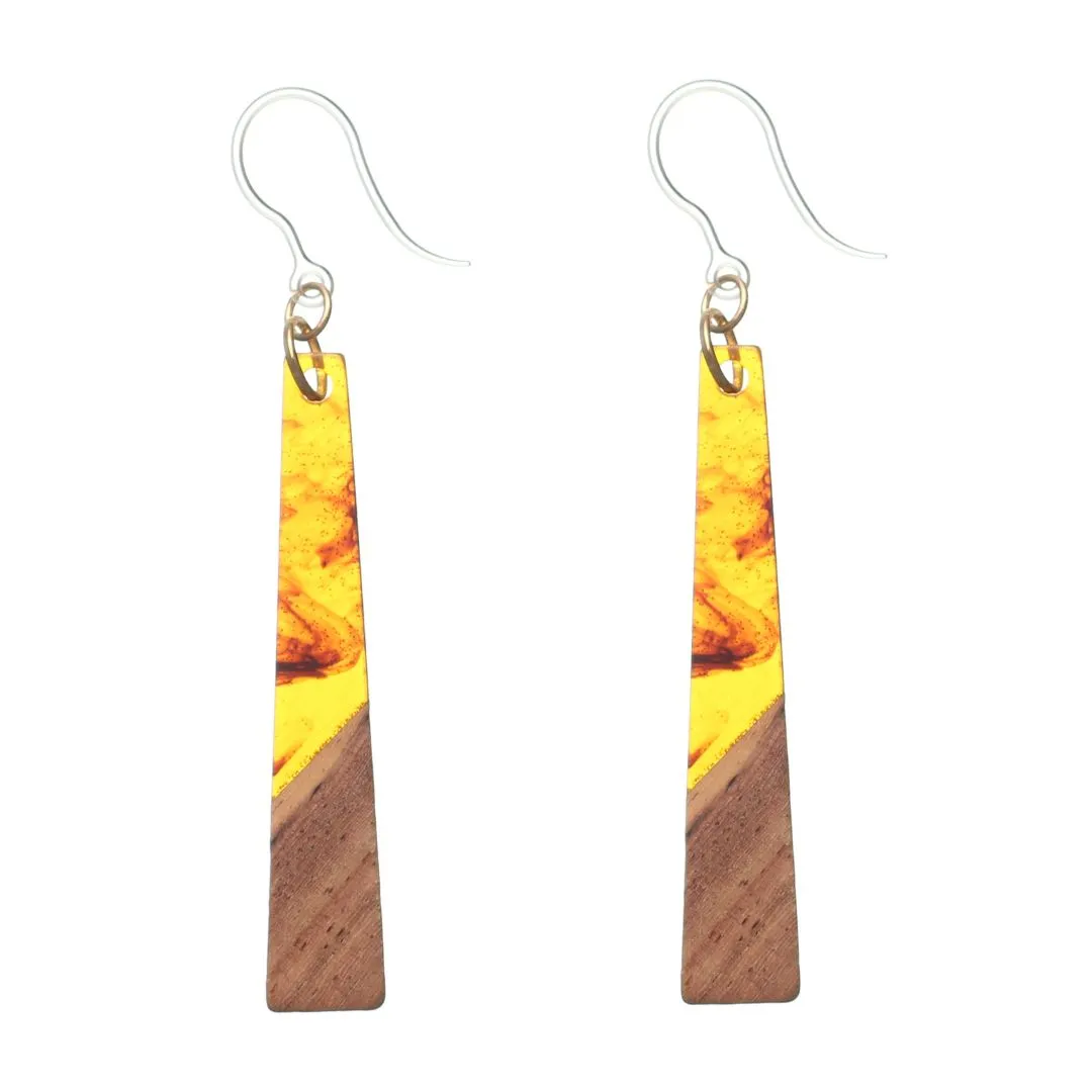 Geometric Wooden Celluloid Dangles Hypoallergenic Earrings for Sensitive Ears Made with Plastic Posts