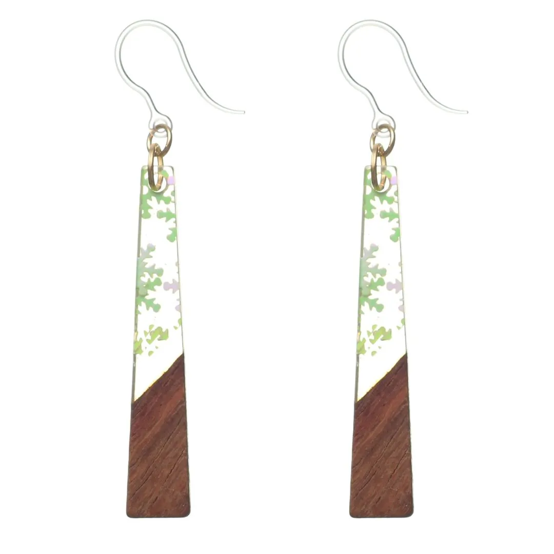 Geometric Wooden Celluloid Dangles Hypoallergenic Earrings for Sensitive Ears Made with Plastic Posts