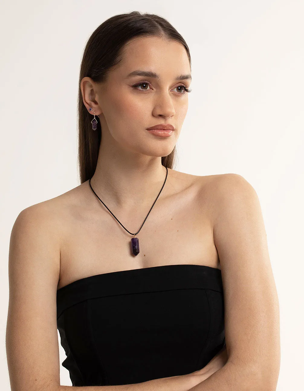 Gold Amethyst Shard Cord Necklace