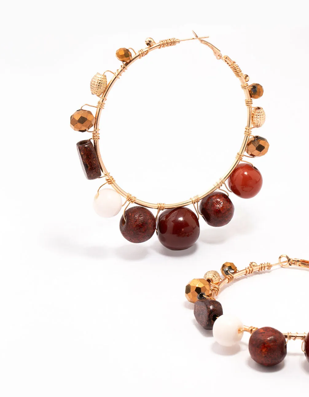 Gold Bold Beaded Wide Hoop Earrings
