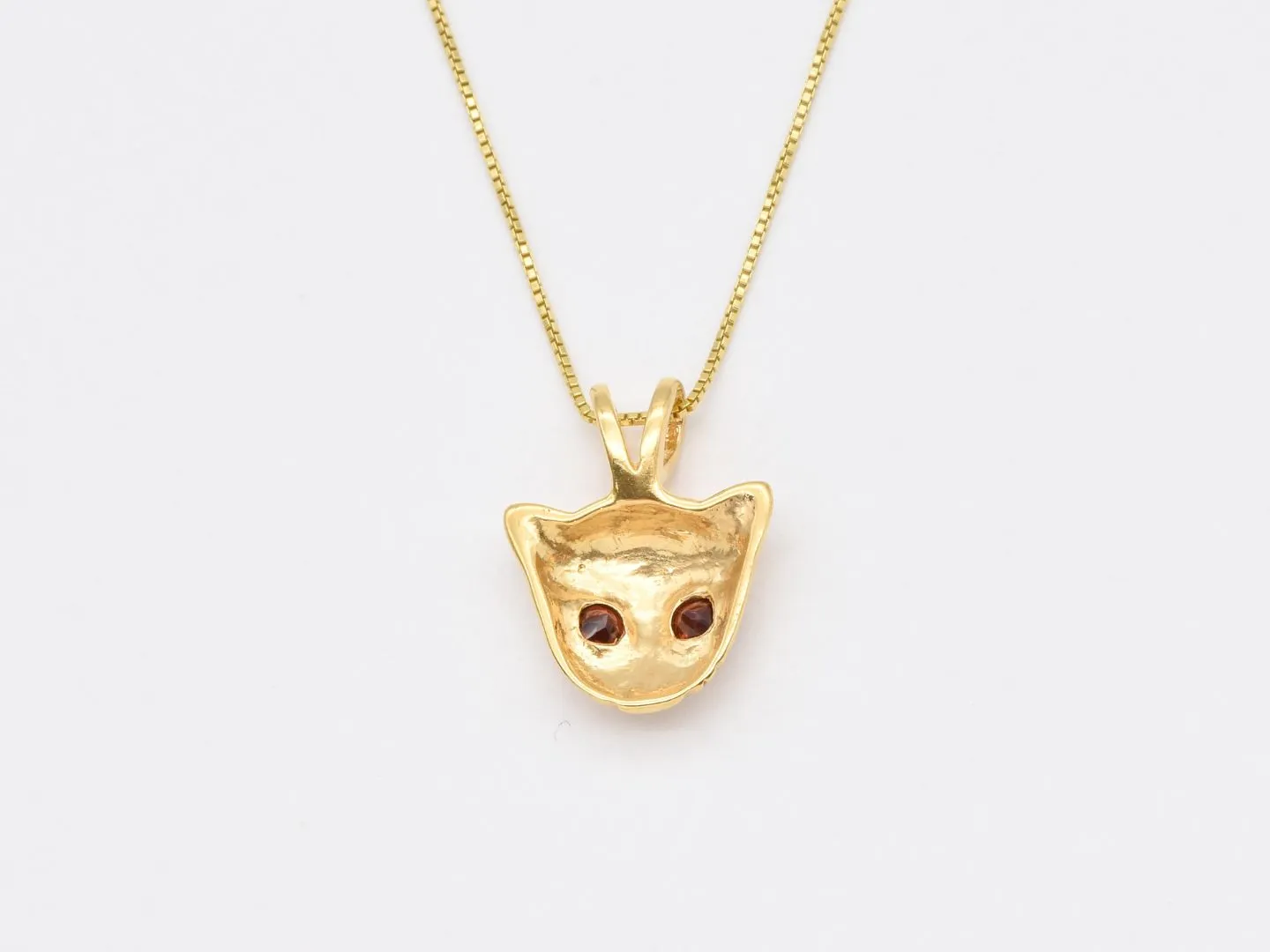 Gold Cat Necklace - Natural Garnet Pendant - Cat Lover Pendant
