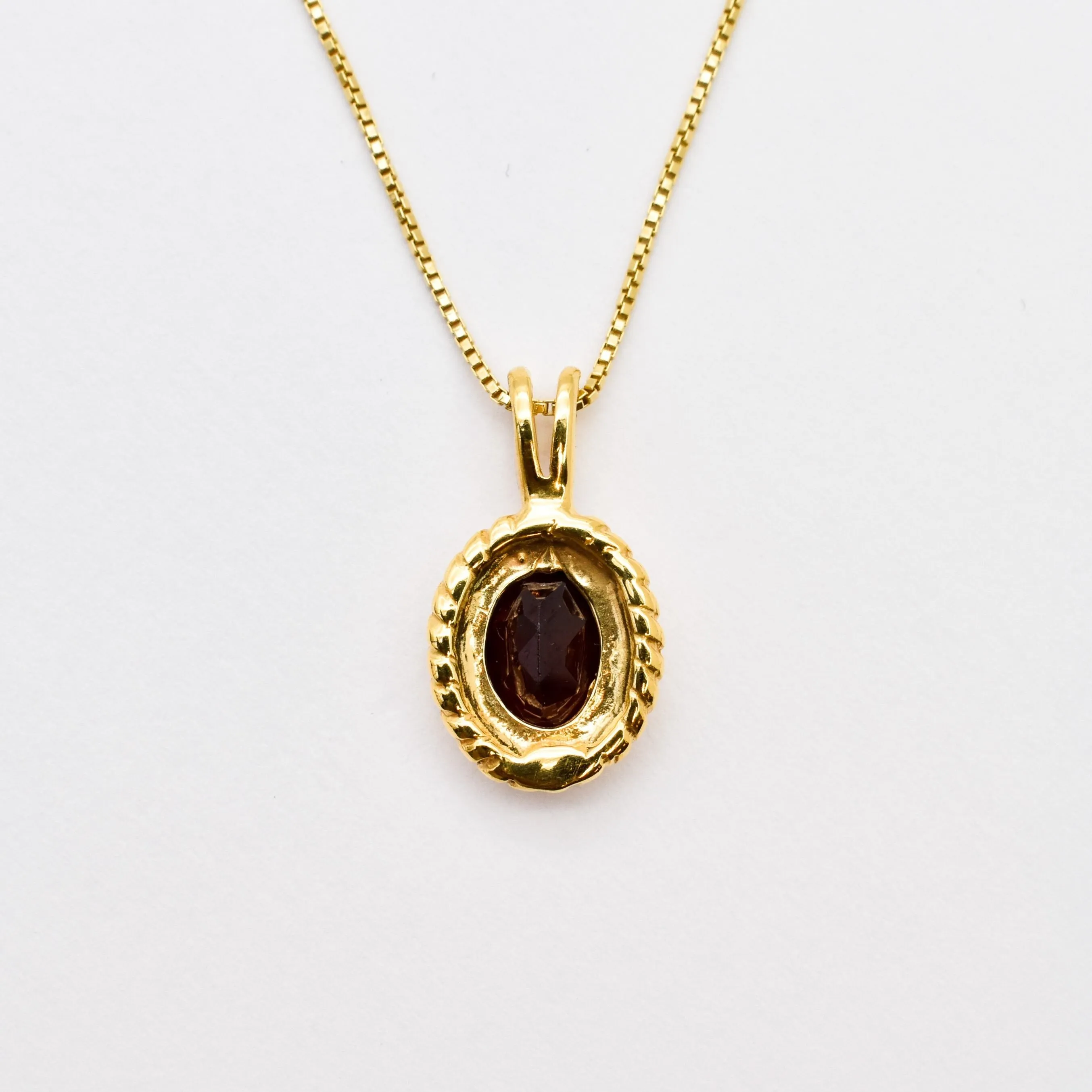Gold Garnet Pendant - Red Oval Necklace - Vintage Gold Necklace