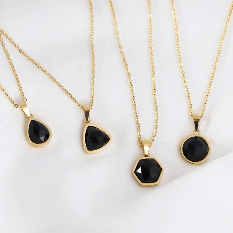 Gold-Plated Black Agate Necklace