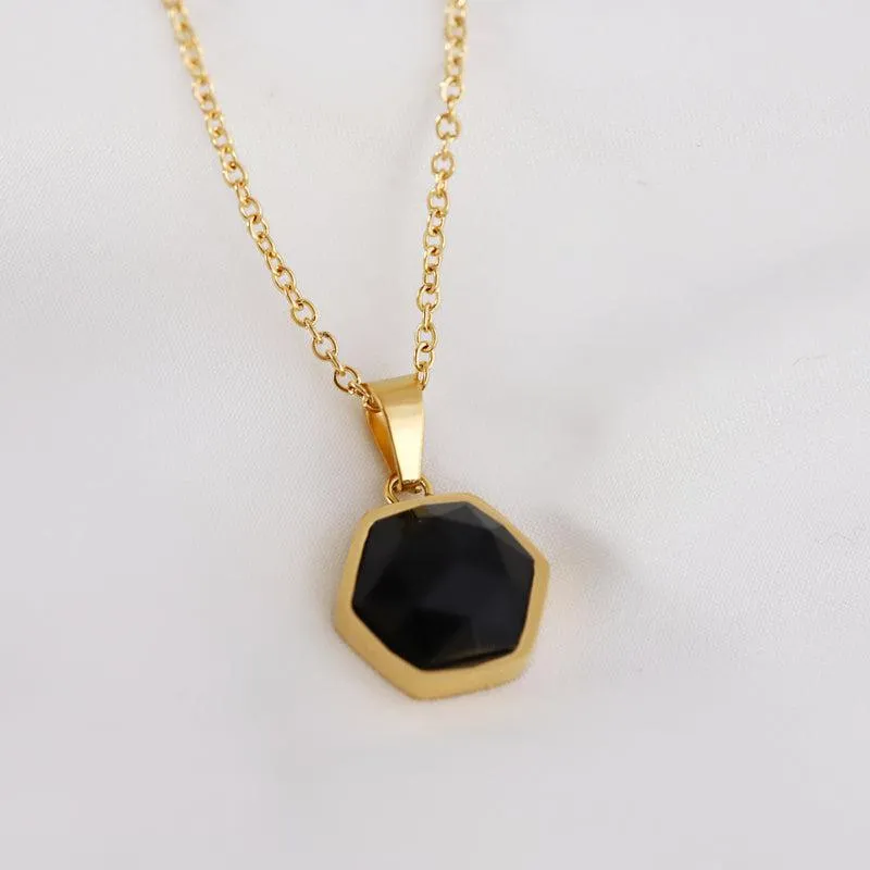 Gold-Plated Black Agate Necklace