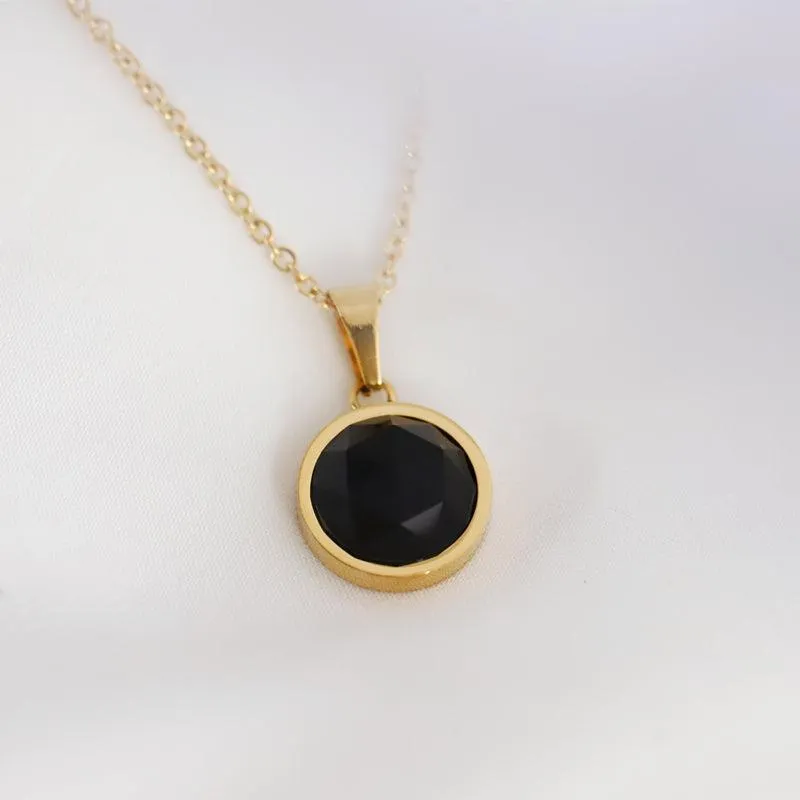 Gold-Plated Black Agate Necklace