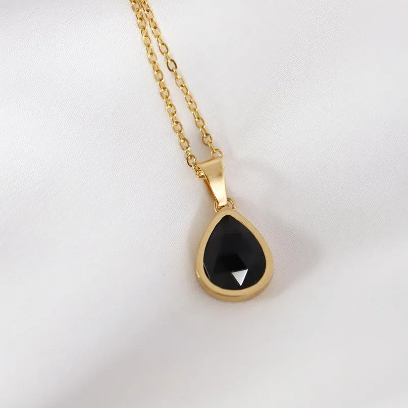 Gold-Plated Black Agate Necklace