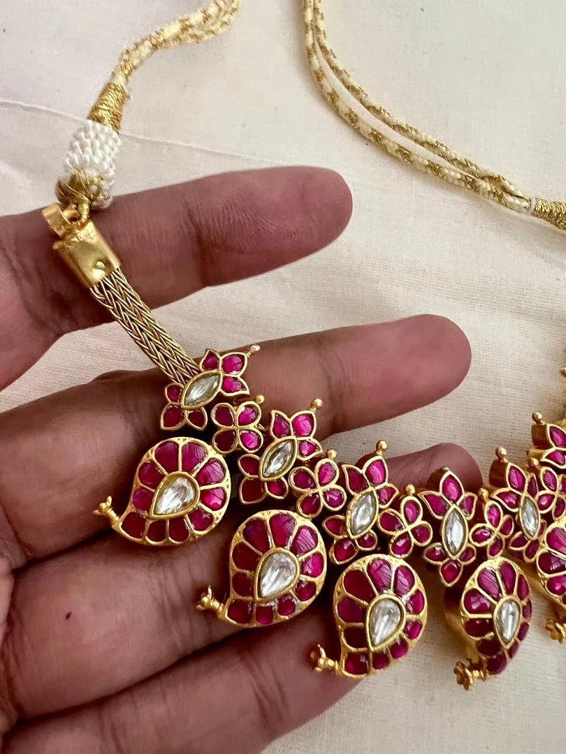 Gold polish kundan & ruby paisley necklace