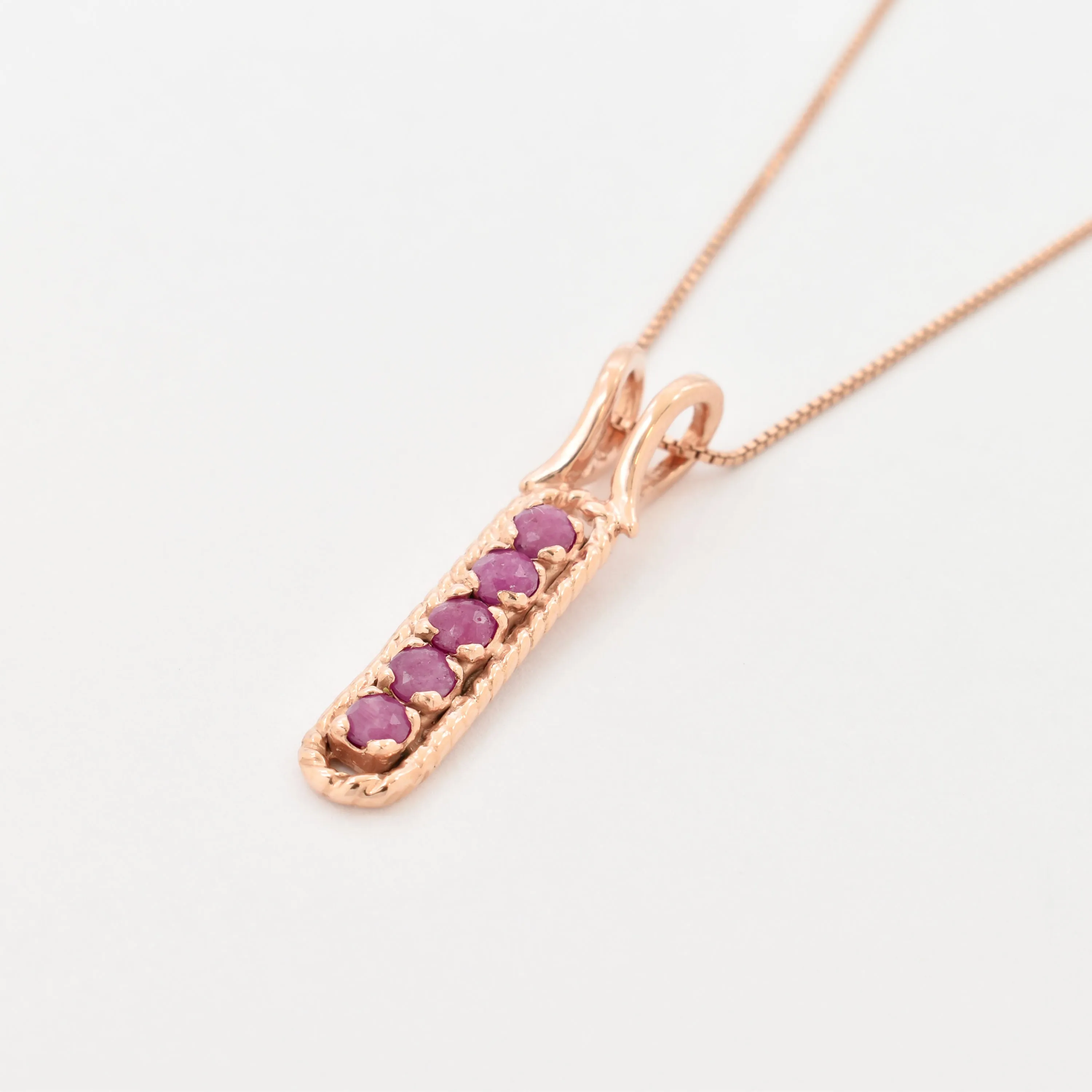 Gold Ruby Pendant - Red Vertical Necklace - Rose Gold Necklace