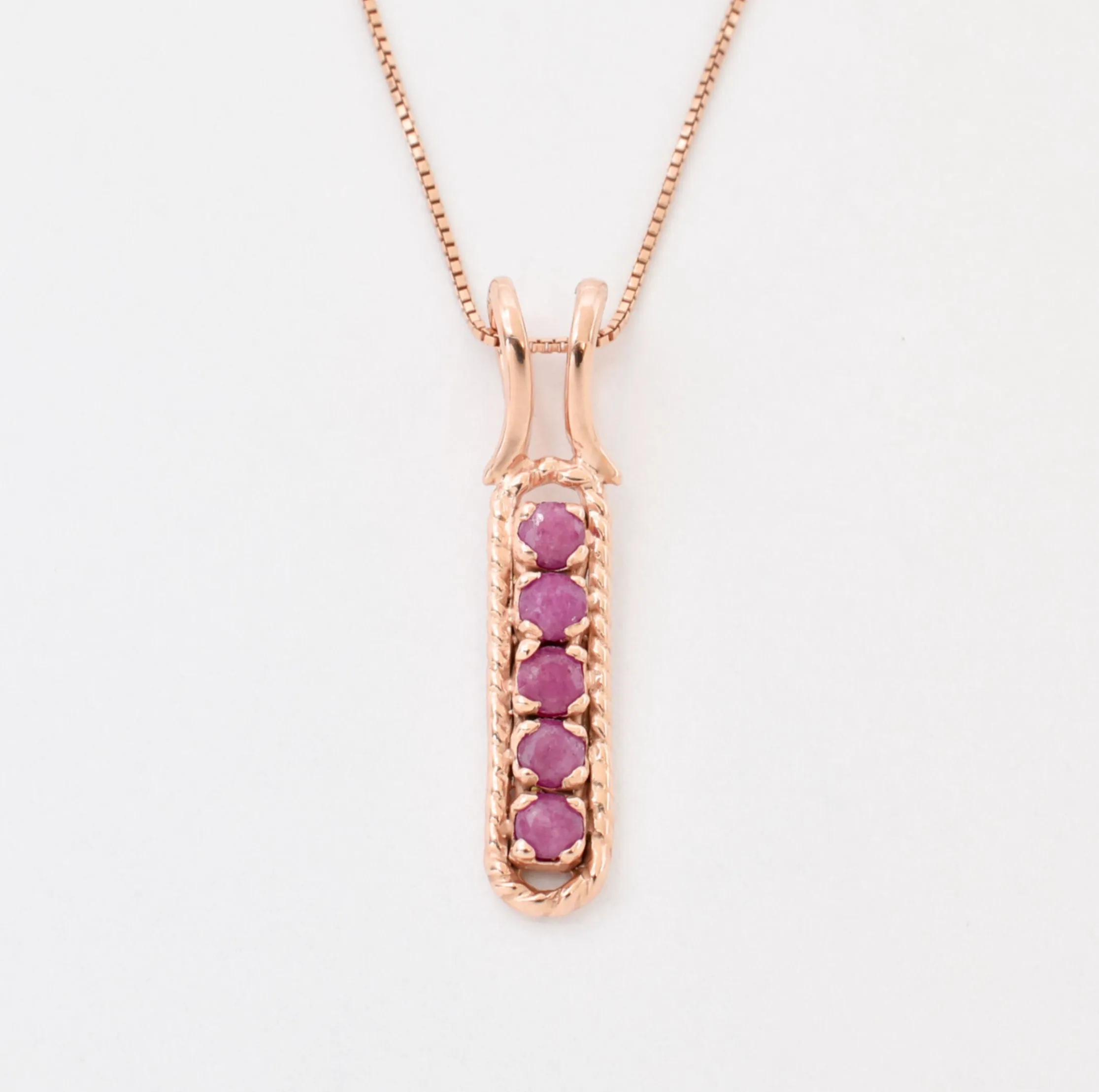 Gold Ruby Pendant - Red Vertical Necklace - Rose Gold Necklace