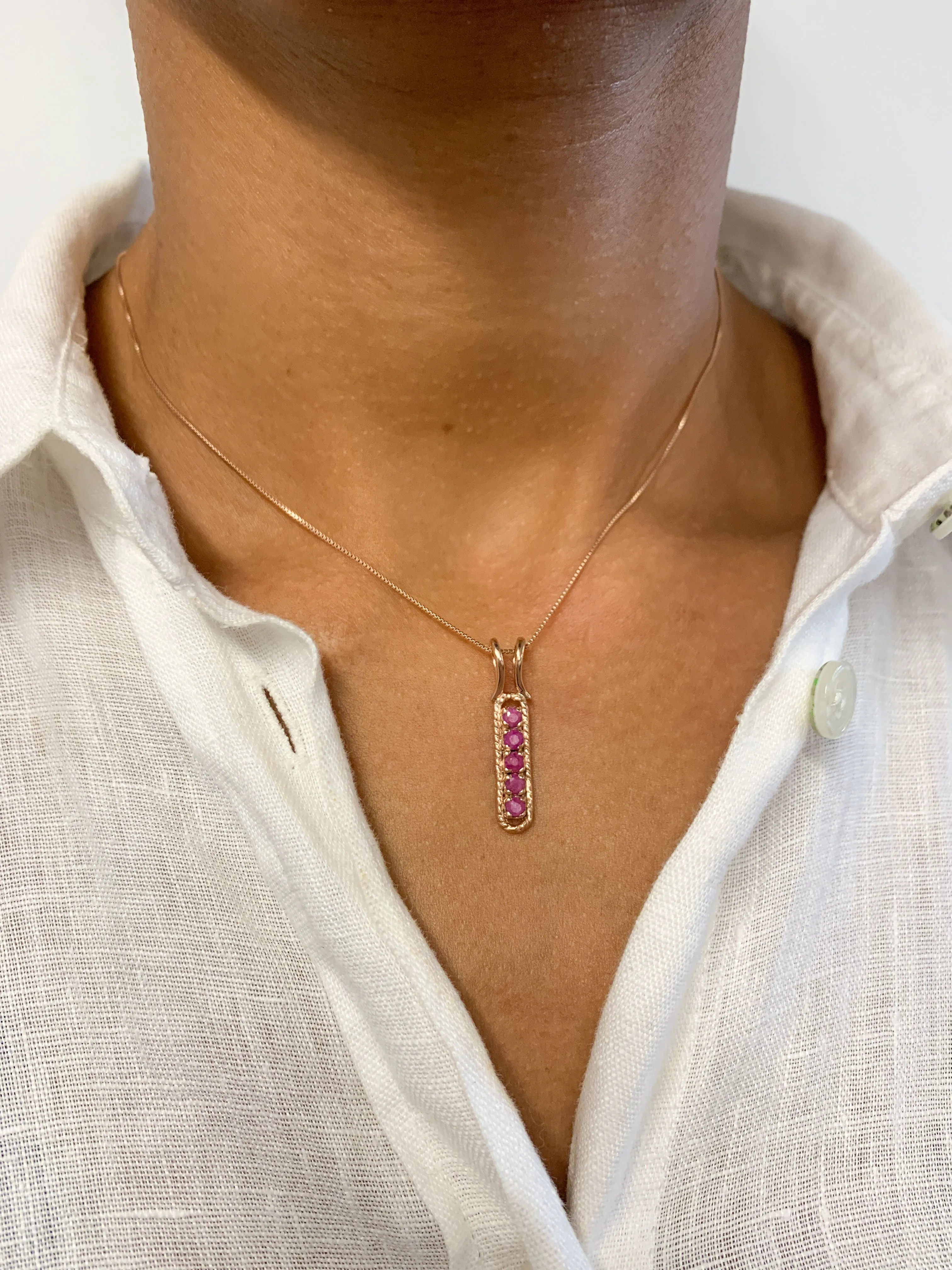 Gold Ruby Pendant - Red Vertical Necklace - Rose Gold Necklace