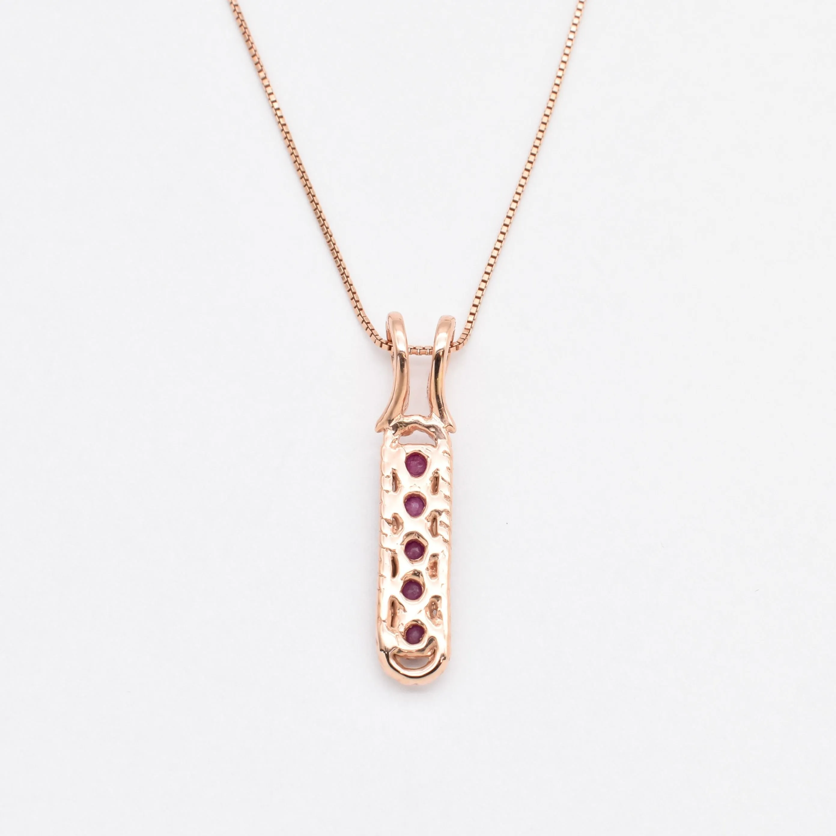 Gold Ruby Pendant - Red Vertical Necklace - Rose Gold Necklace