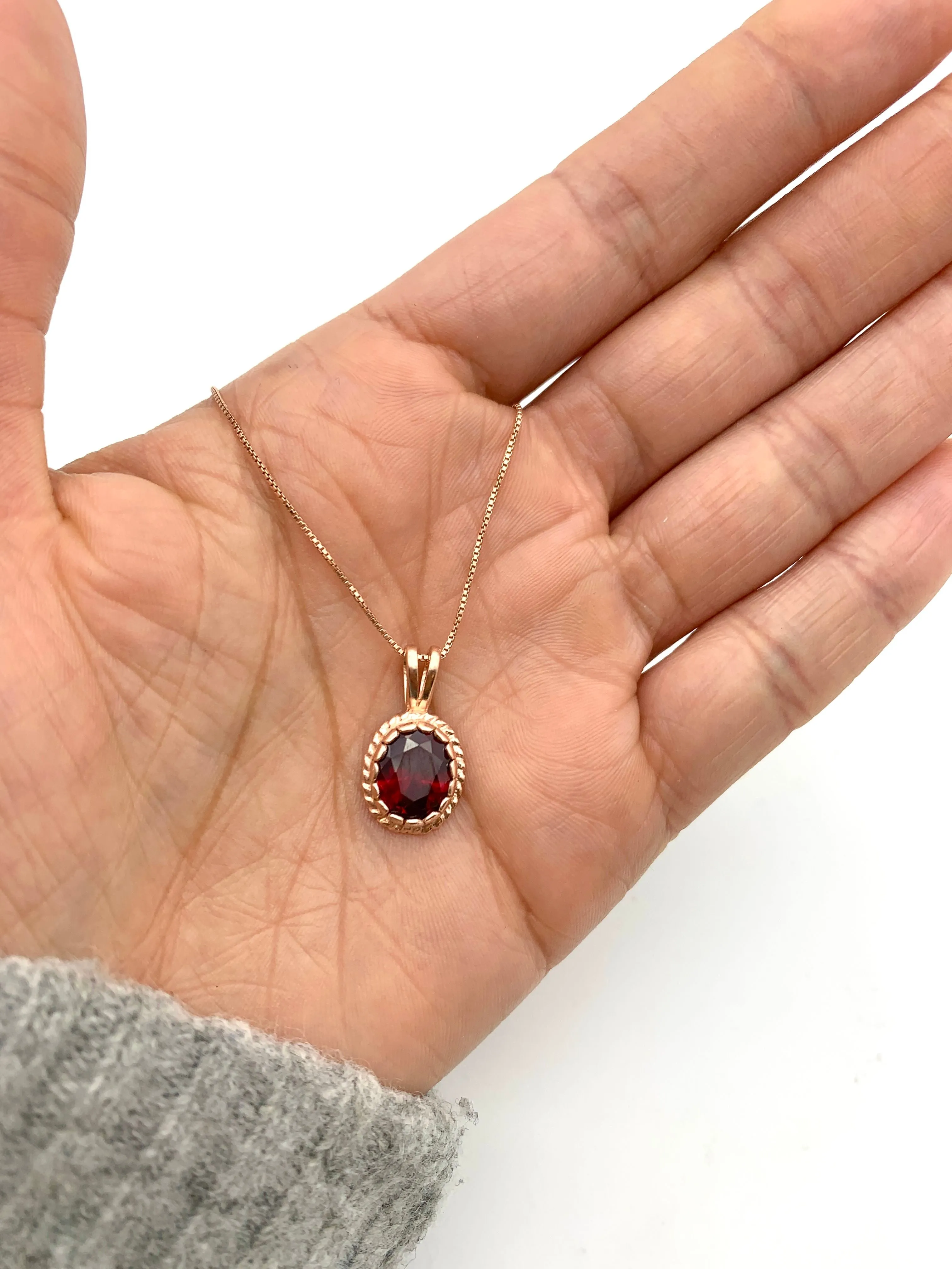 Gold Ruby Pendant - Rose Gold Necklace - Red Vintage Necklace