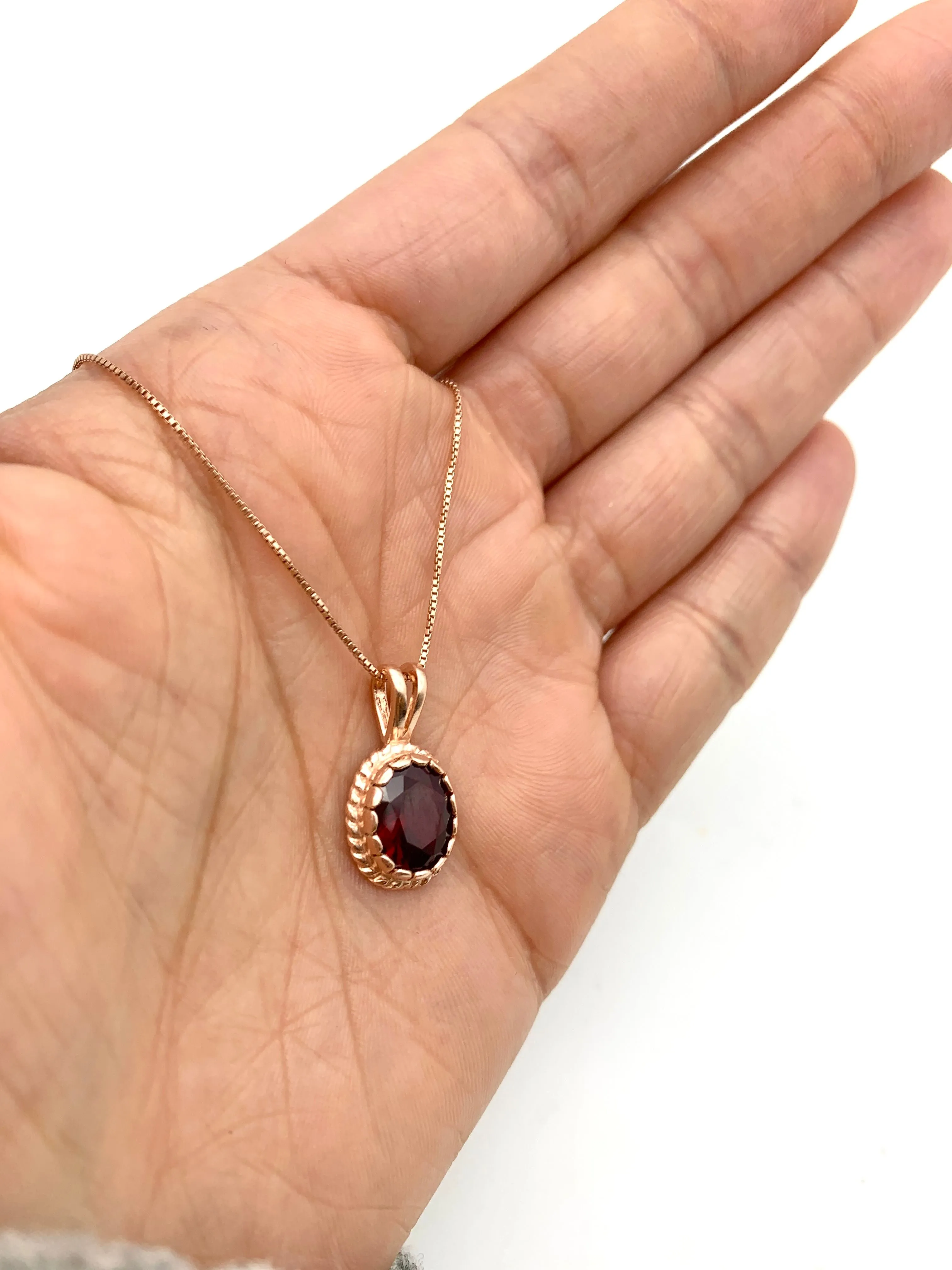 Gold Ruby Pendant - Rose Gold Necklace - Red Vintage Necklace