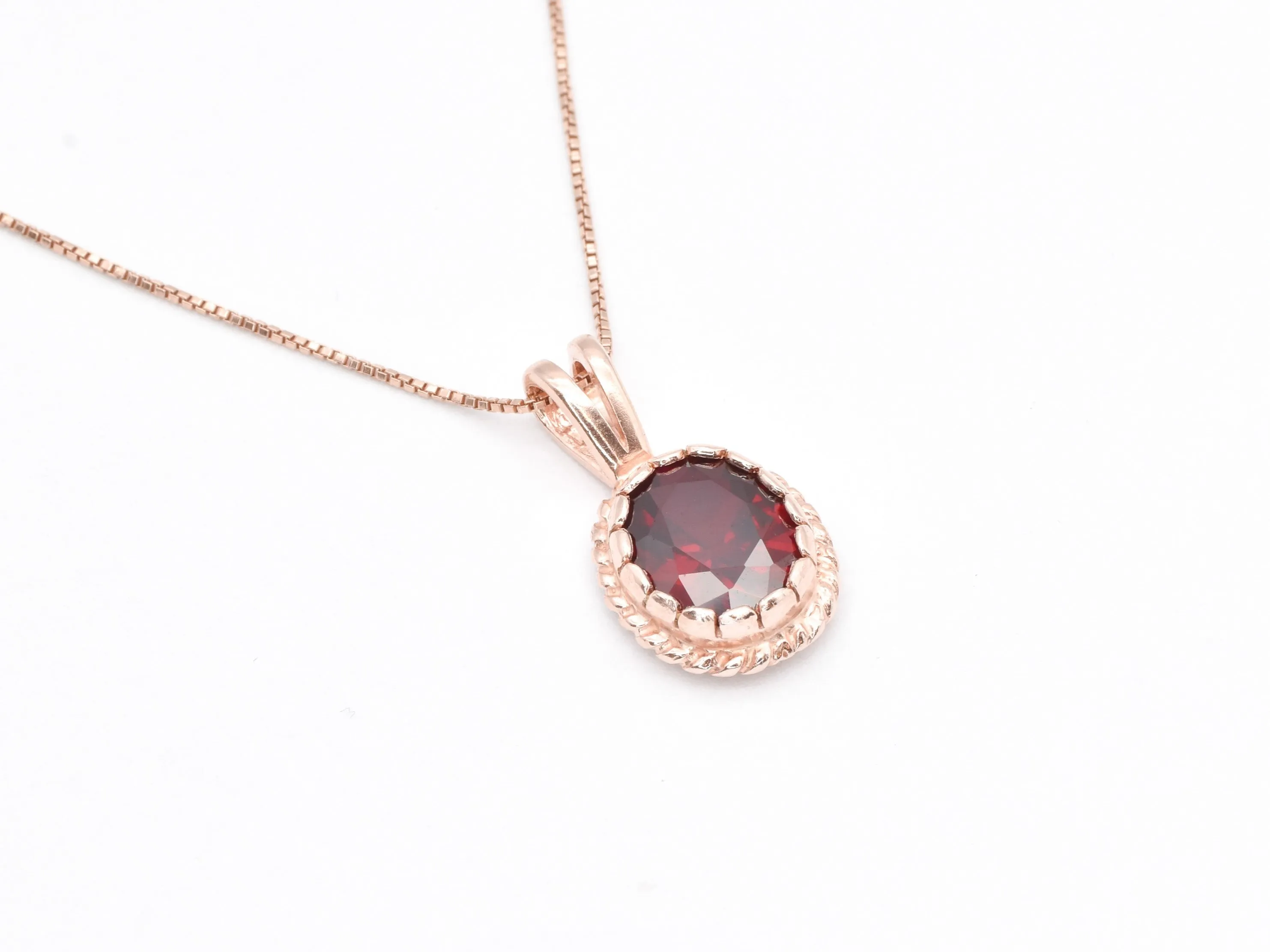 Gold Ruby Pendant - Rose Gold Necklace - Red Vintage Necklace