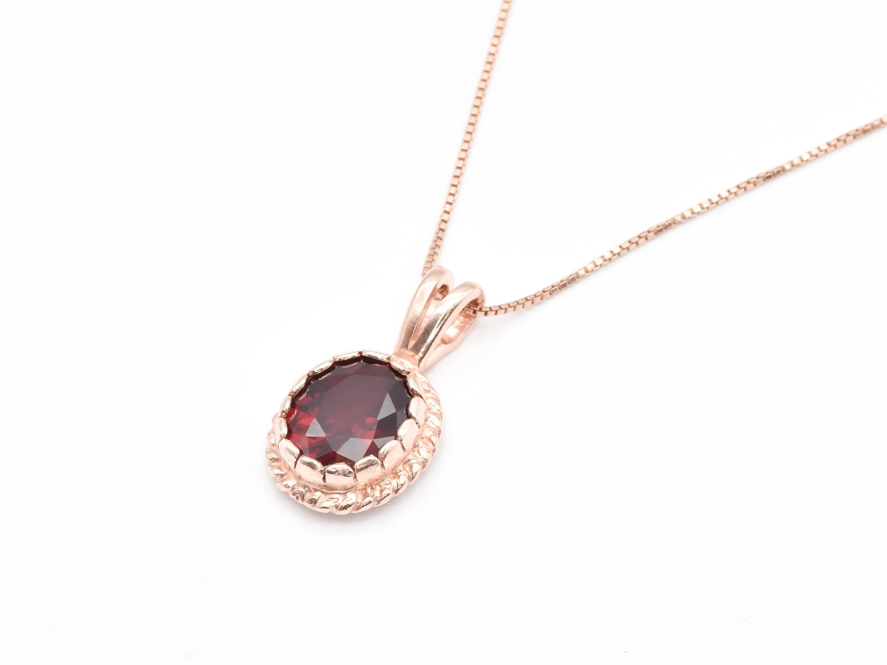Gold Ruby Pendant - Rose Gold Necklace - Red Vintage Necklace