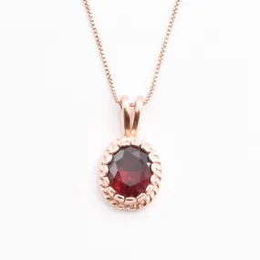 Gold Ruby Pendant - Rose Gold Necklace - Red Vintage Necklace